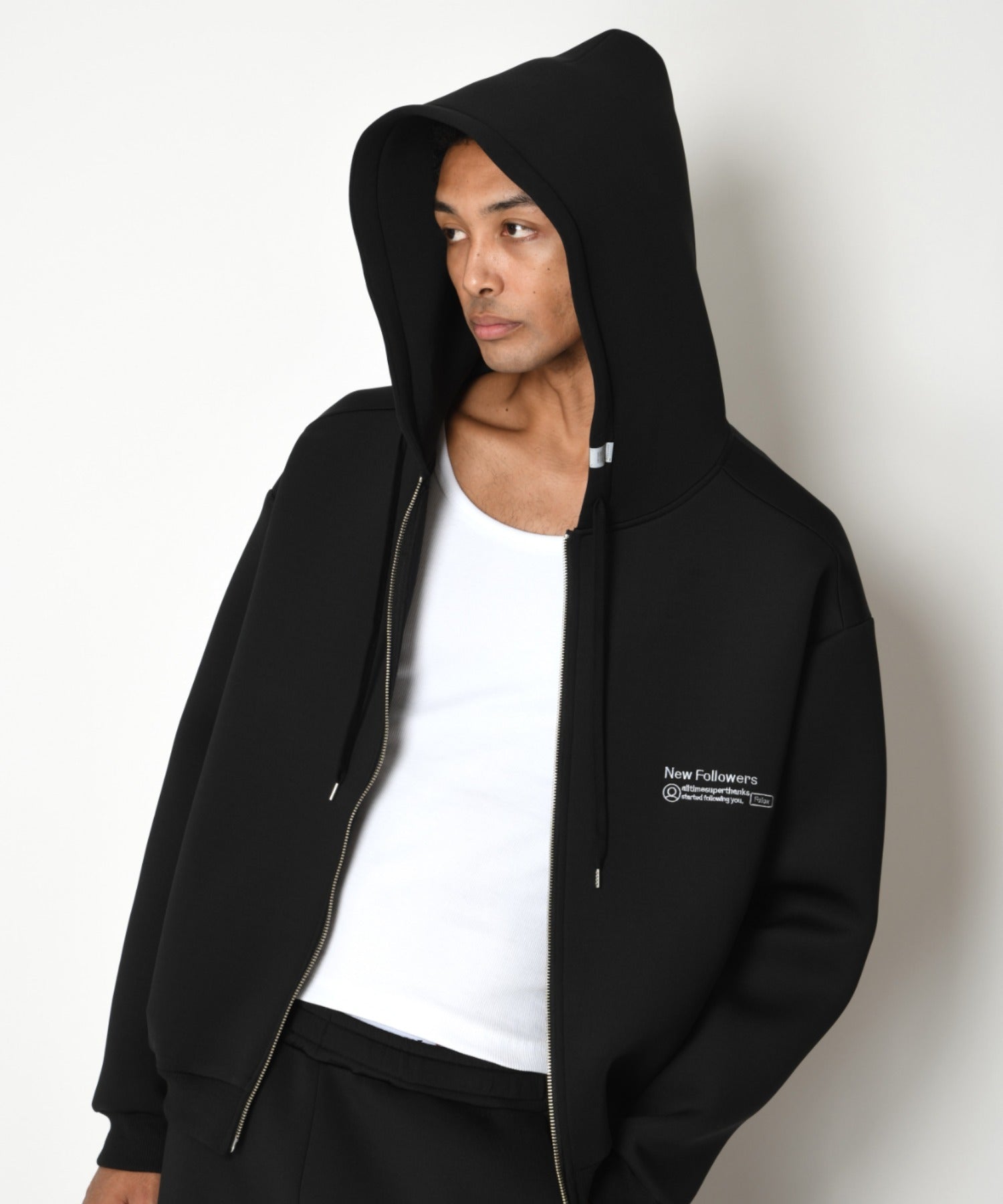 Double-knit Embroidery Zip-Hoodie - ash c.gray