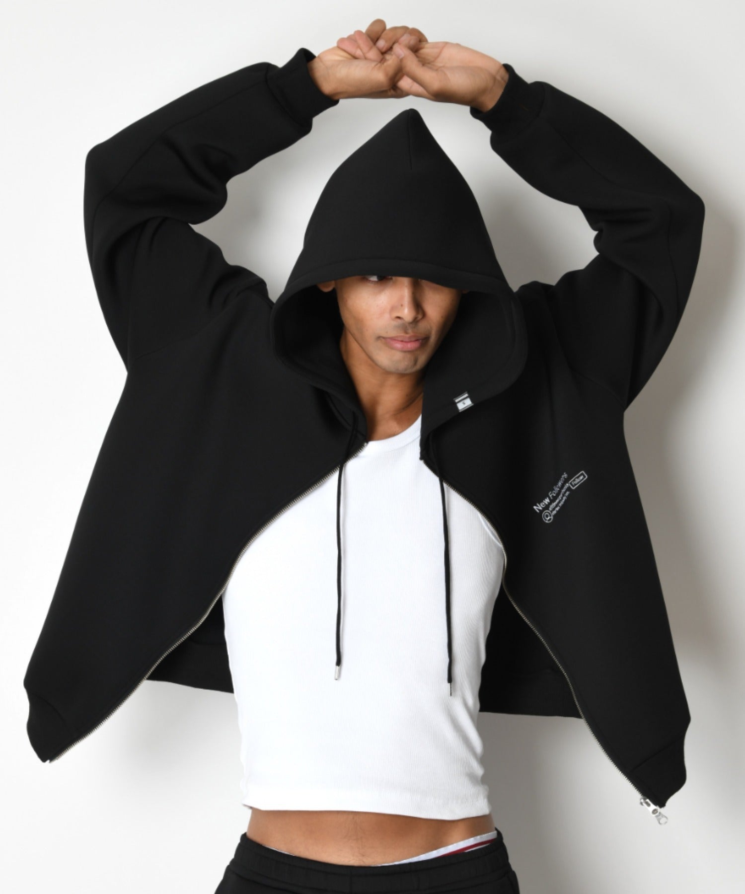 Double-knit Embroidery Zip-Hoodie - ash c.gray