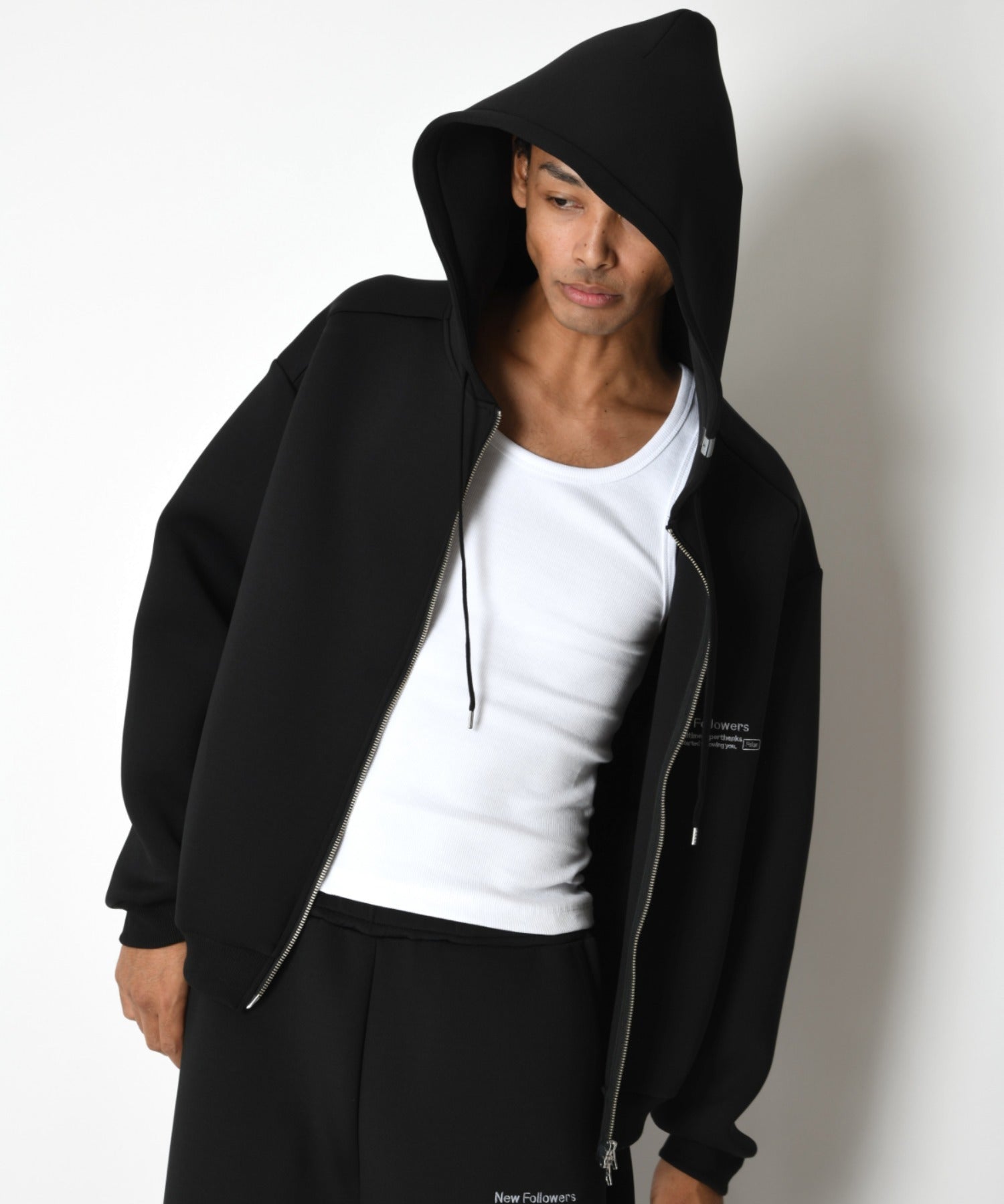 Double-knit Embroidery Zip-Hoodie - ash c.gray