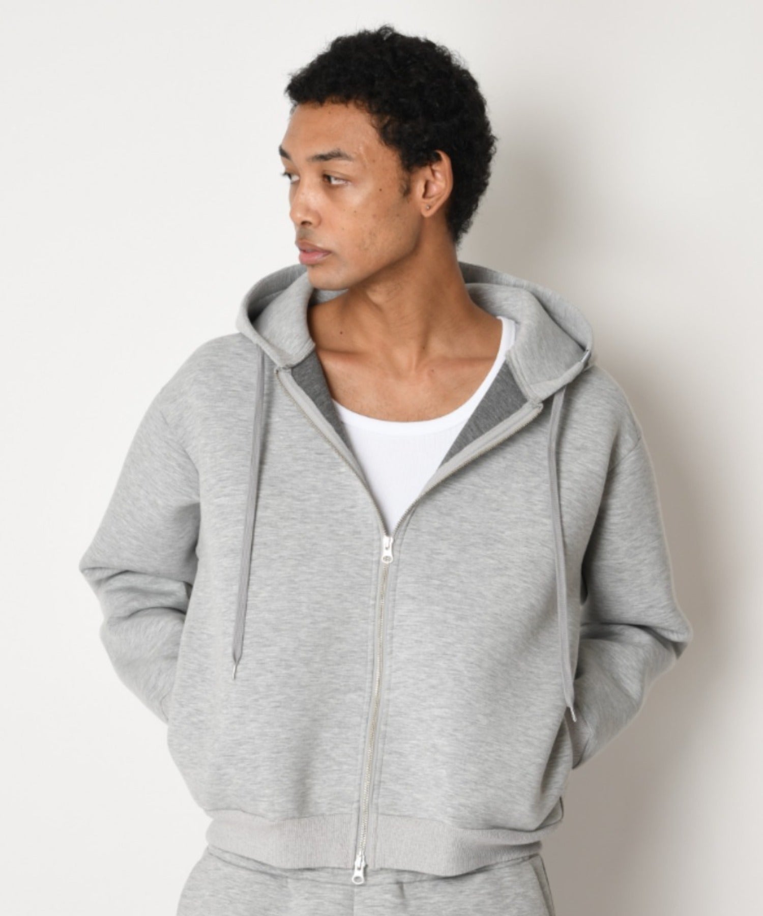 Double-knit Zip-Hoodie (無地) - ash gray