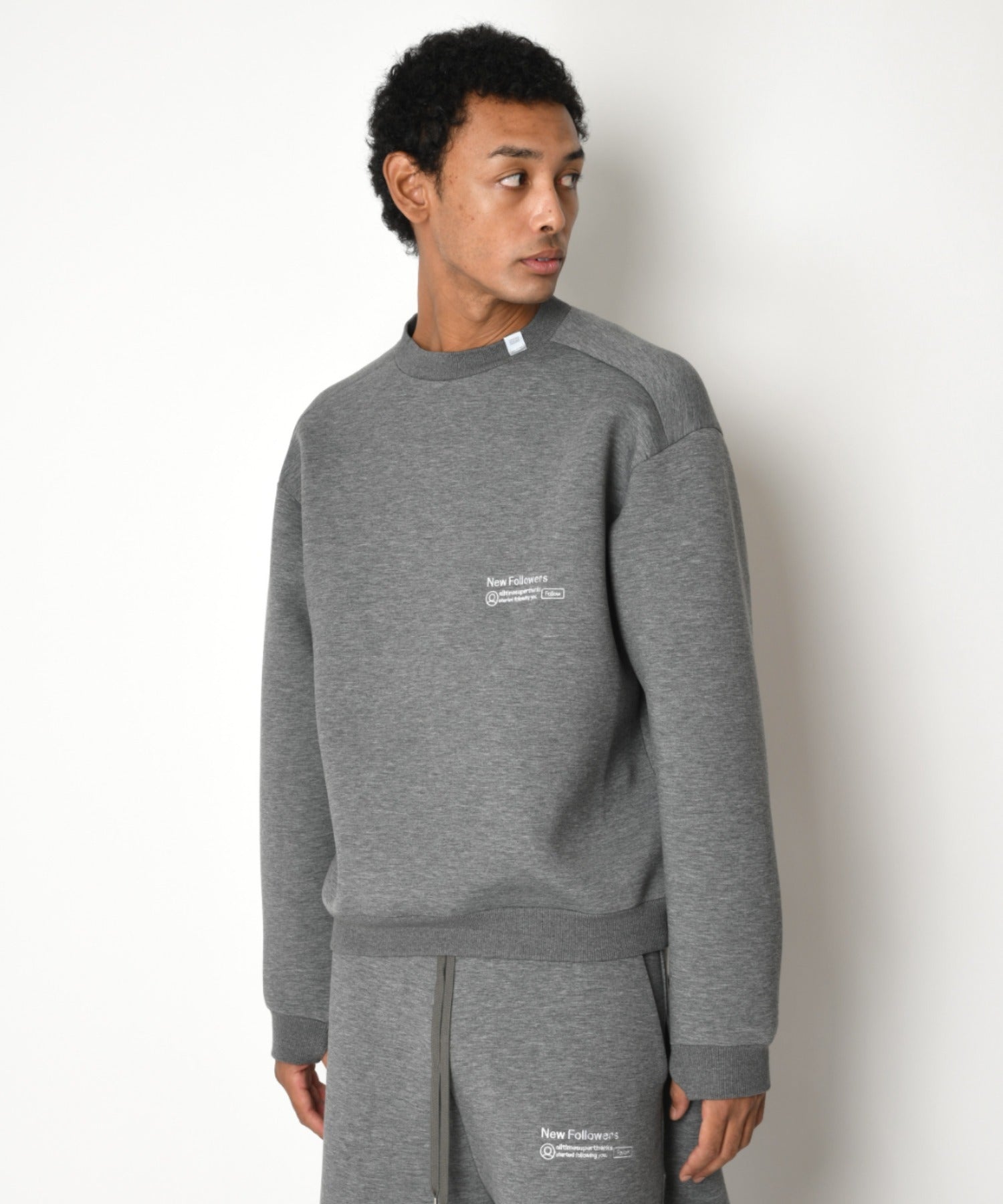 Double-knit Embroidery Crew-neck - ash c.gray