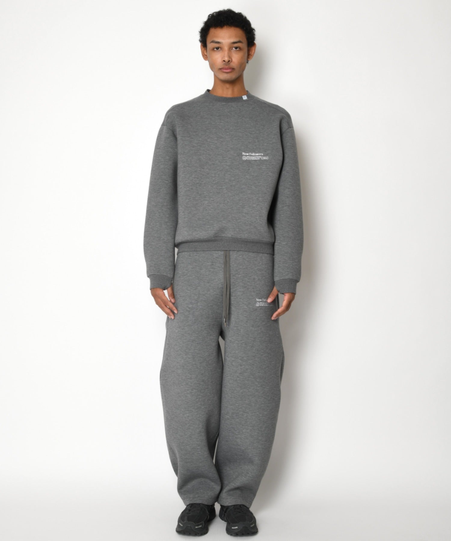 Double-knit Embroidery Crew-neck - ash c.gray