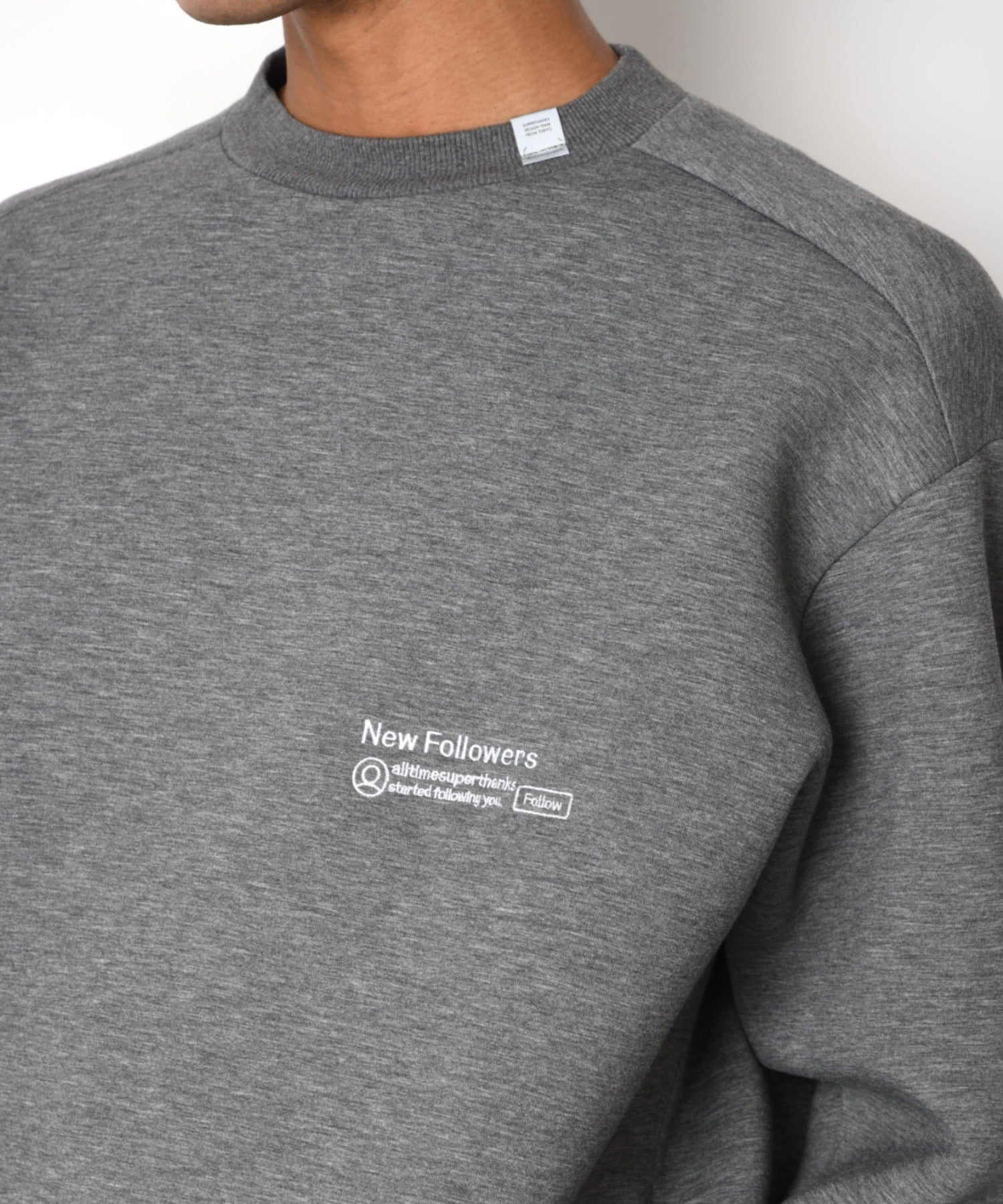 Double-knit Embroidery Crew-neck - ash c.gray