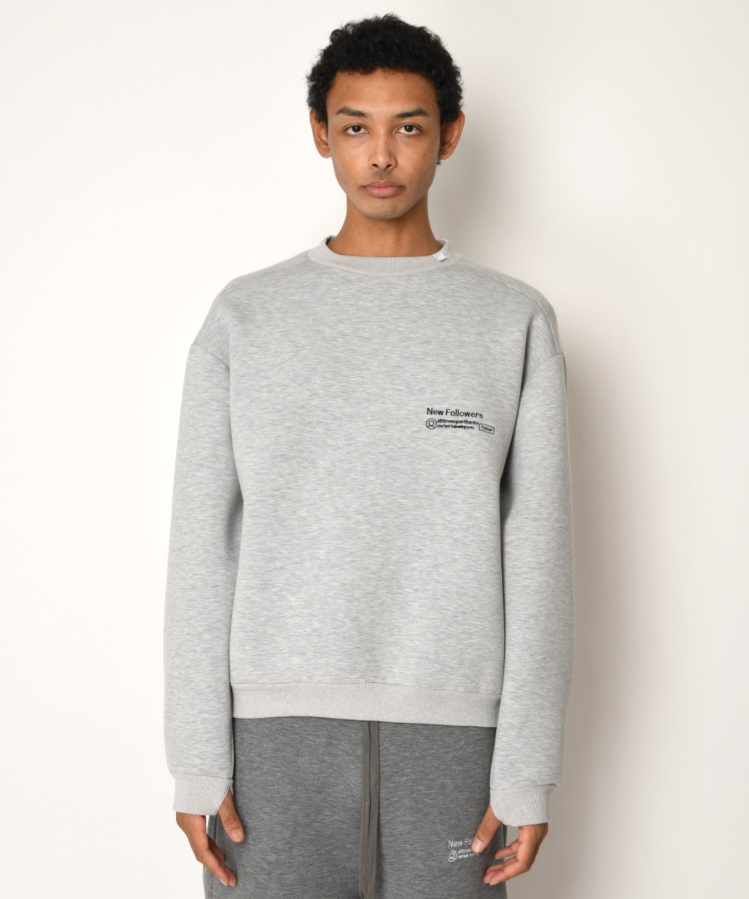 Double-knit Embroidery Crew-neck - ash c.gray