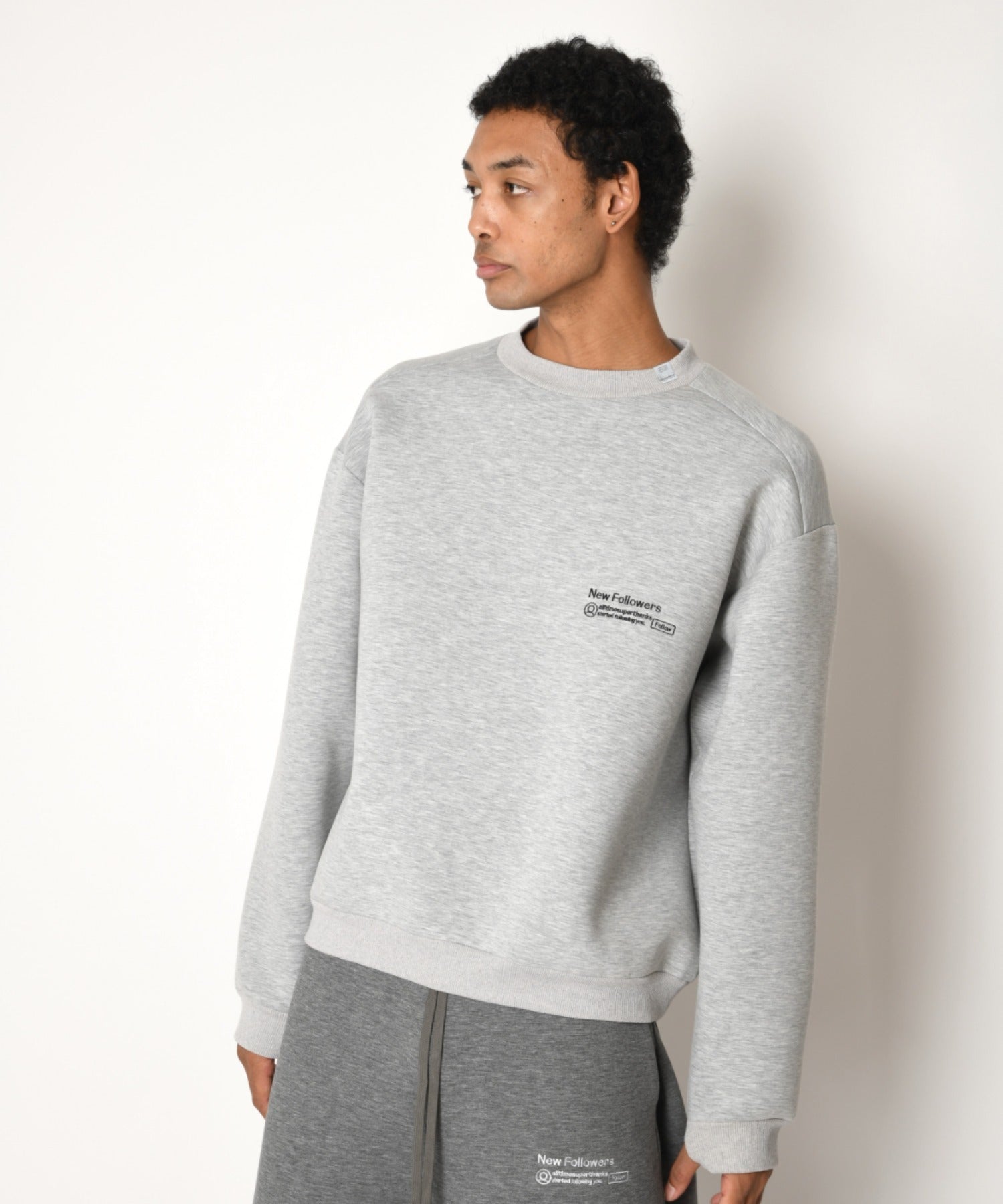 Double-knit Embroidery Crew-neck - ash c.gray