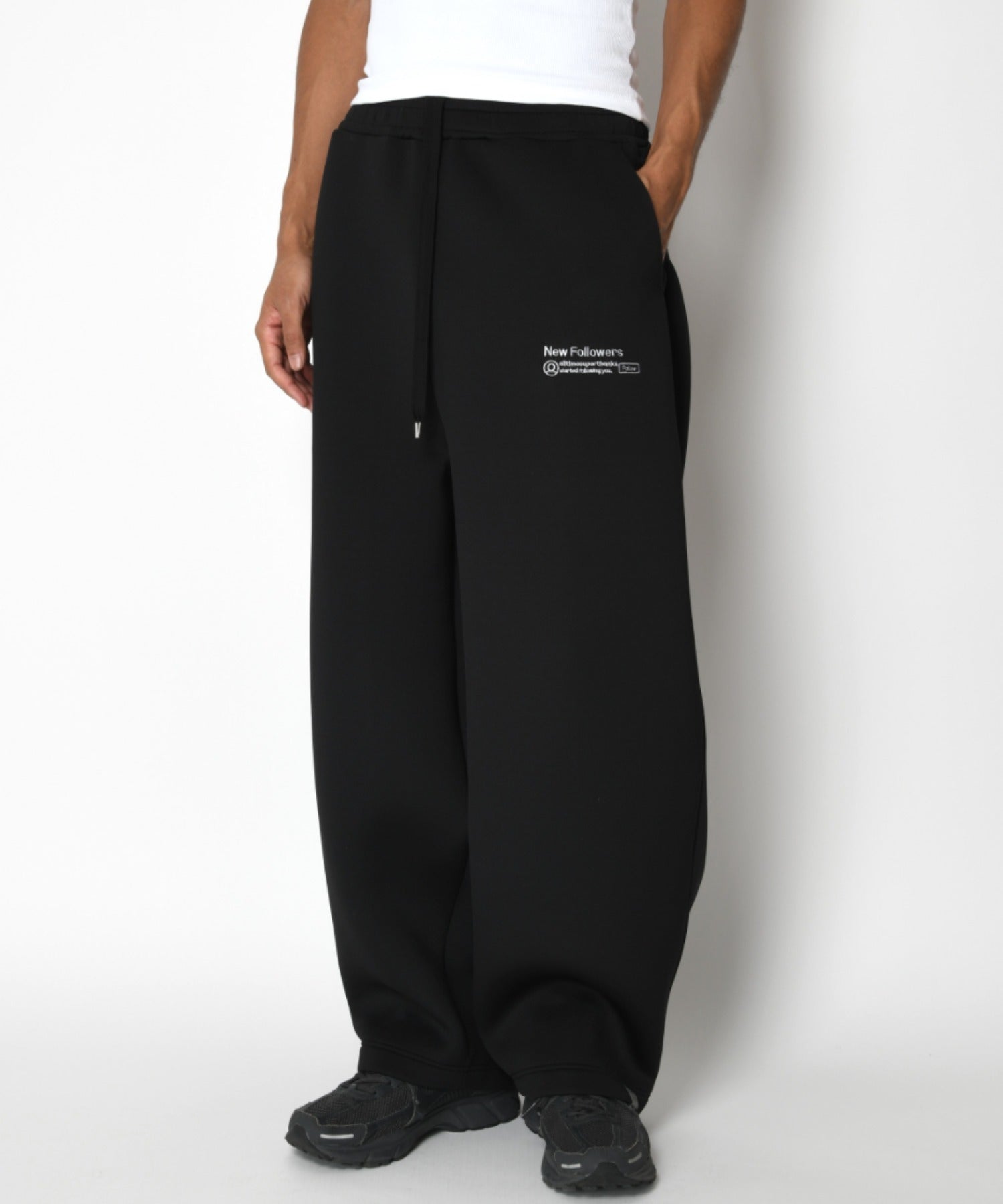 Double-knit Embroidery Side-tuck Wide Pants - ash c.gray