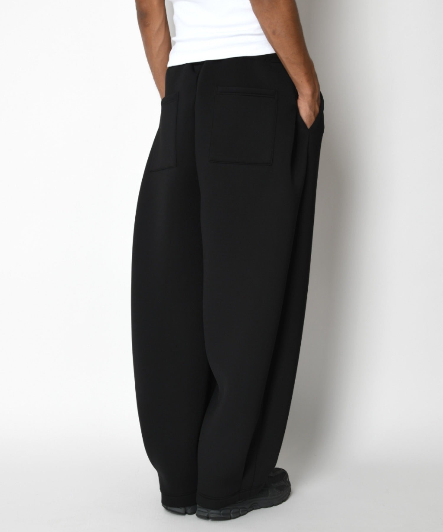 Double-knit Side-tuck Wide Pants (無地) - black
