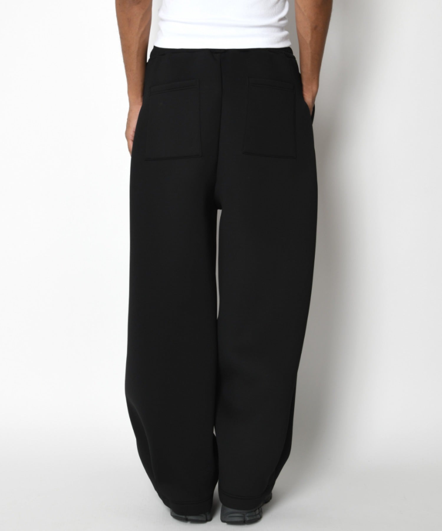 Double-knit Side-tuck Wide Pants (無地) - black