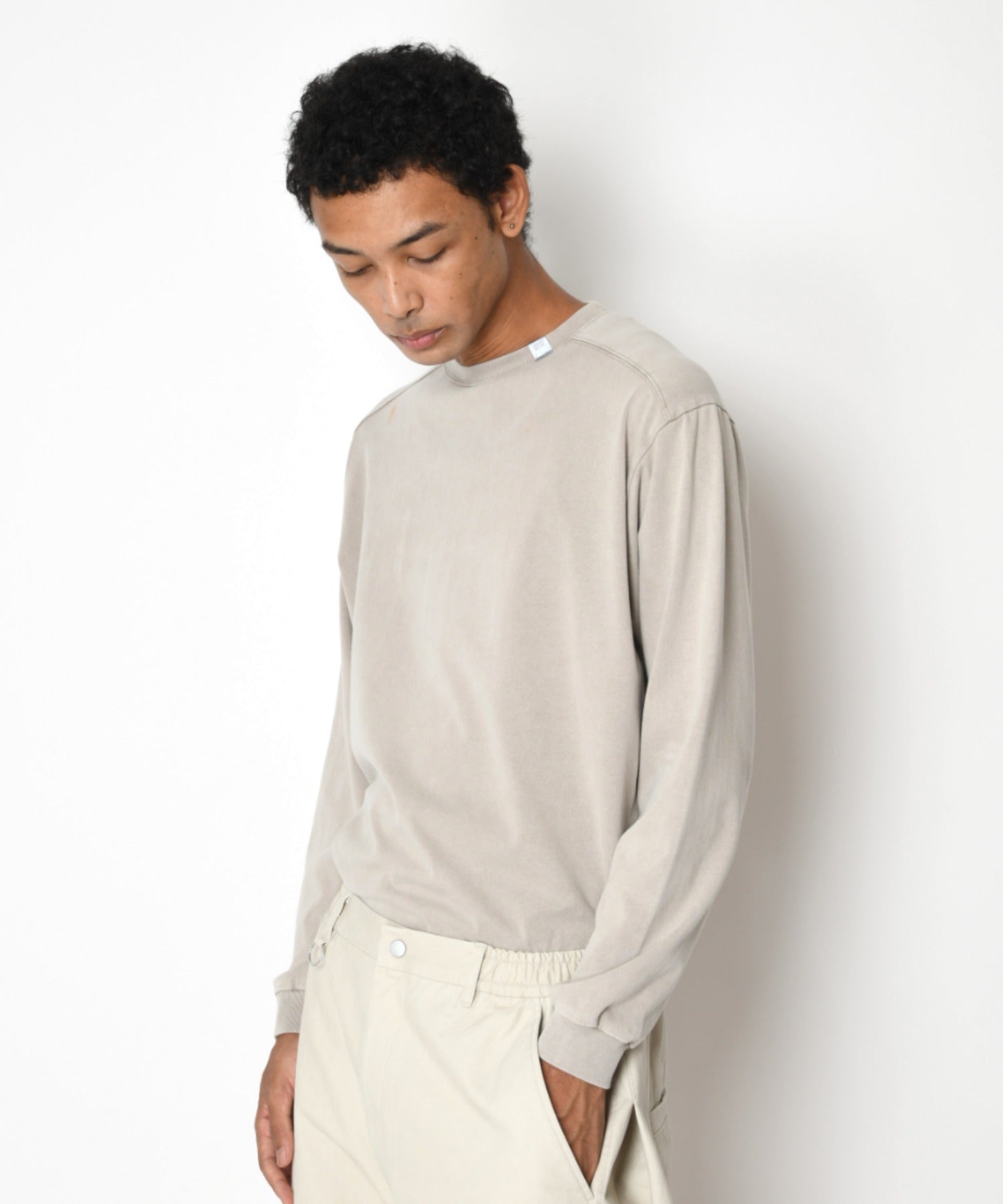 Pigment dyed Print L/S T-shirt - l.black