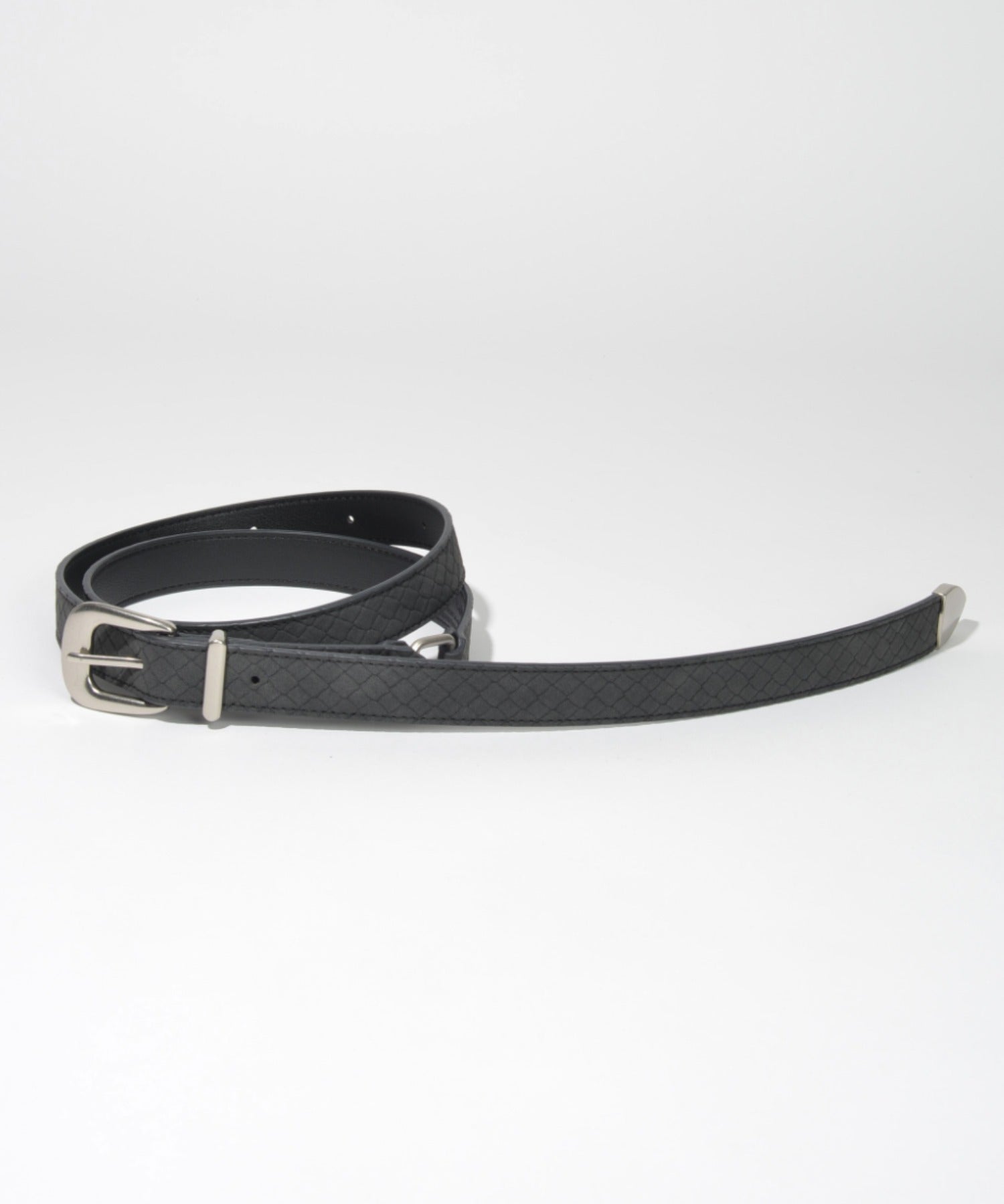 Long narrow suede mesh belt - gray