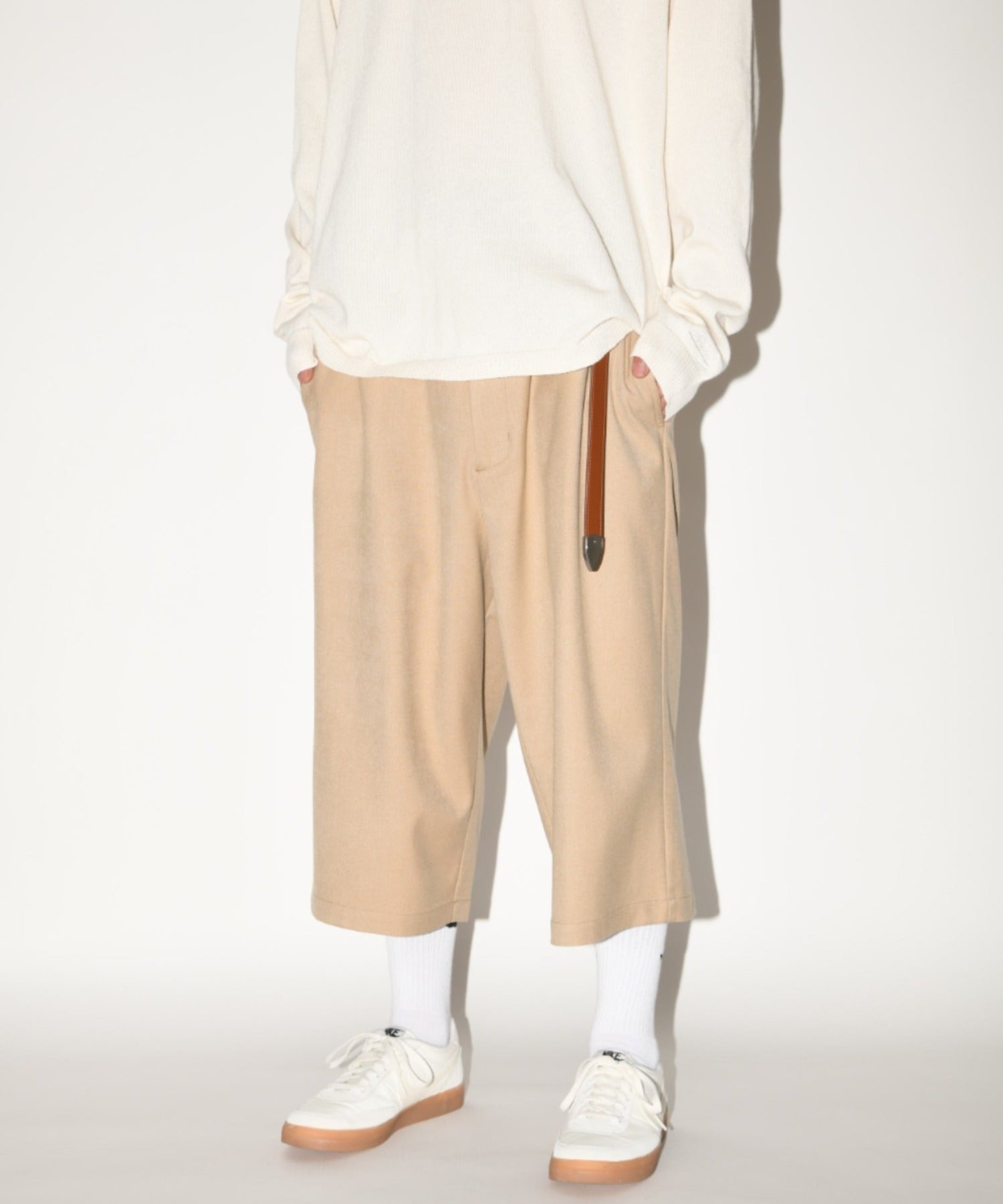 Cropped wide trousers - oatmeal