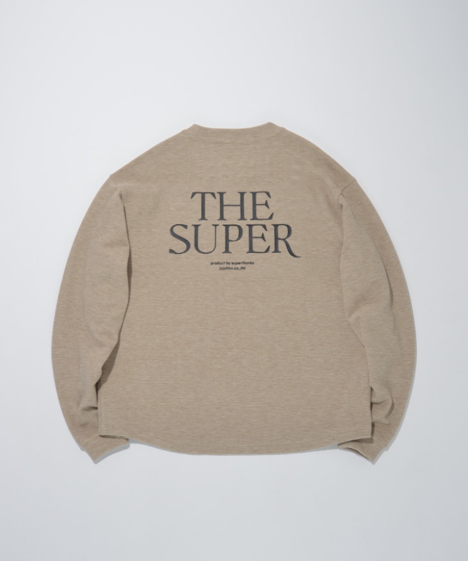 Waffle crew neck L/S T-shirt (back print) - beige