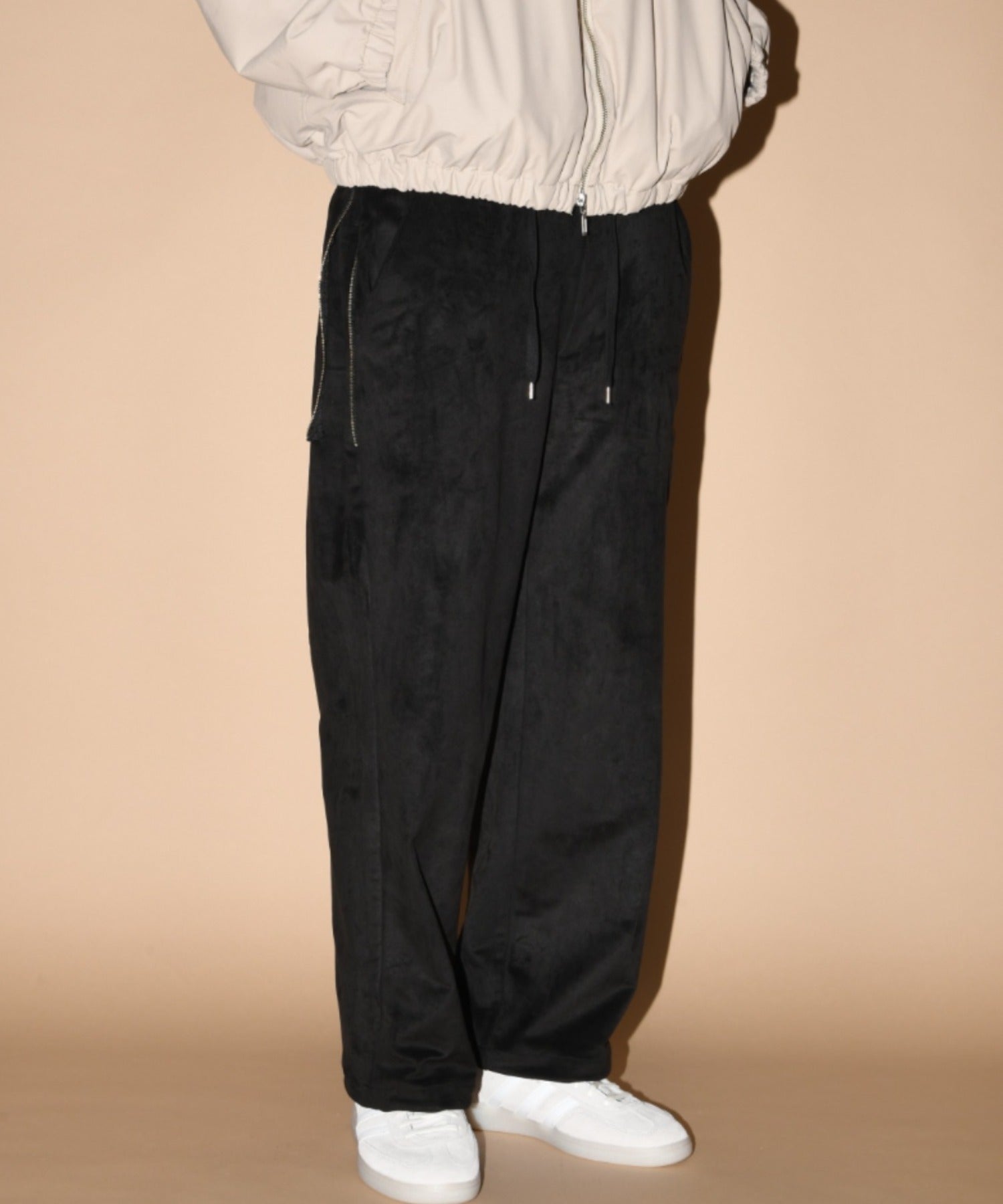 Faux Suede Side-zip Wide Pants - l.khaki