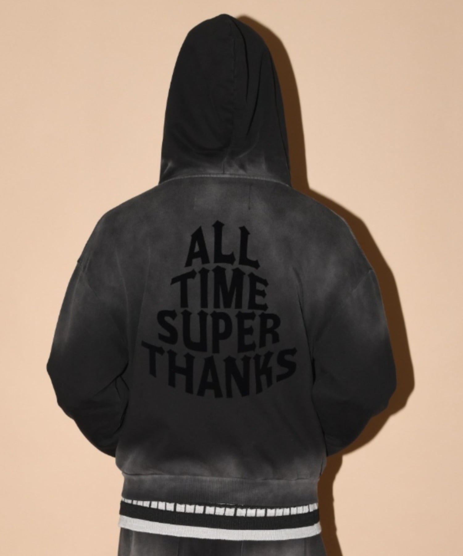 Sun faded Flocky print Zip-Hoodie Sweat - pink