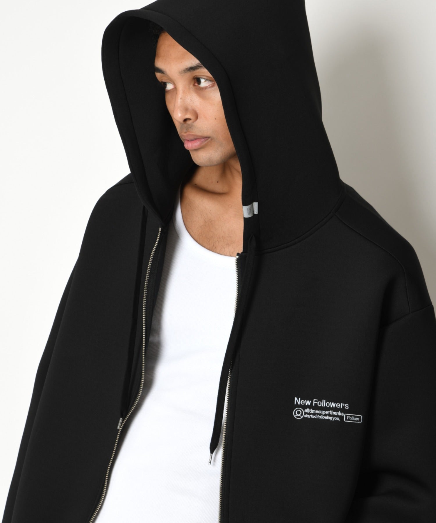 Double-knit Embroidery Zip-Hoodie - black