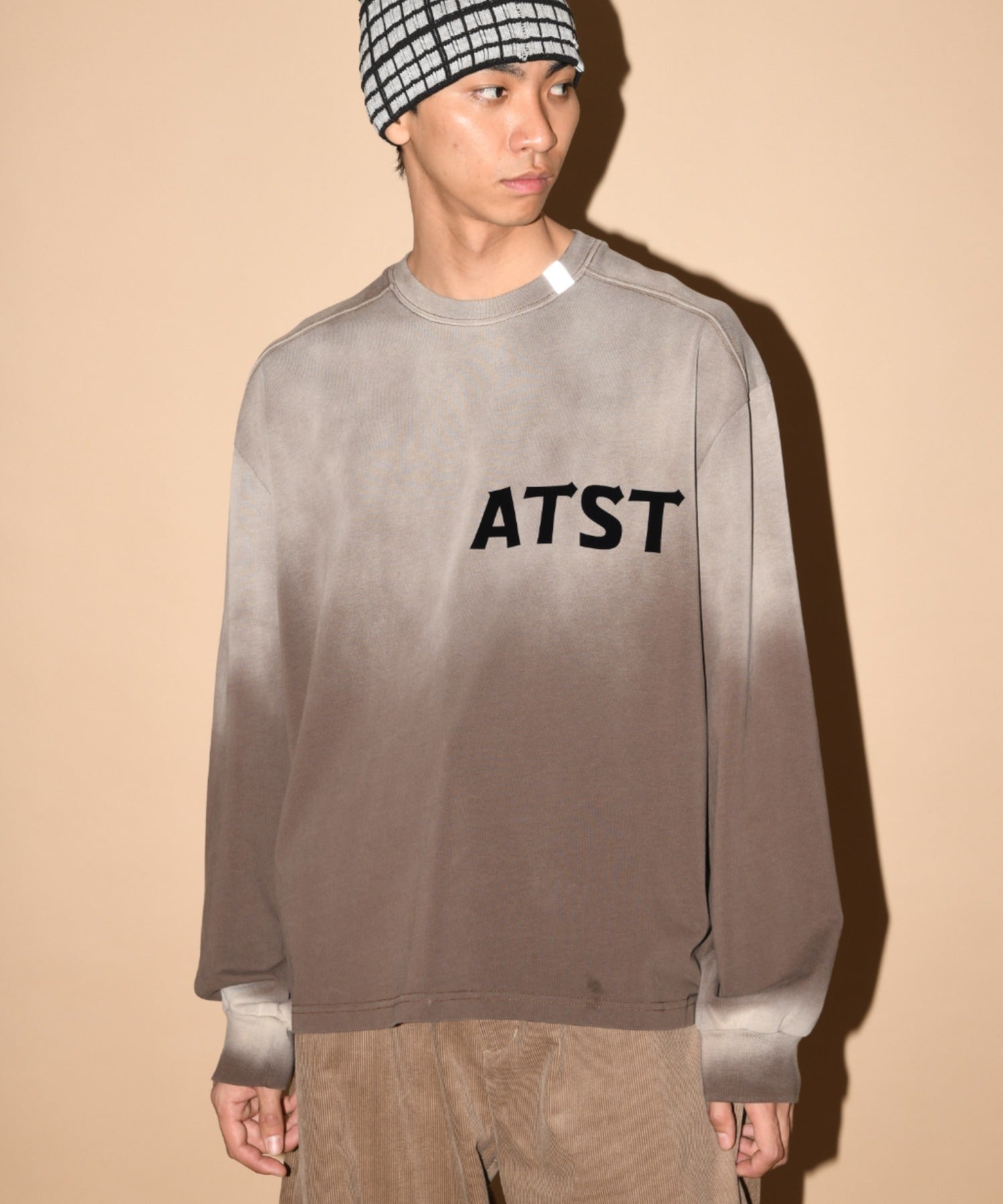 Sun faded Flocky print Sweat L/S T-shirt -pink