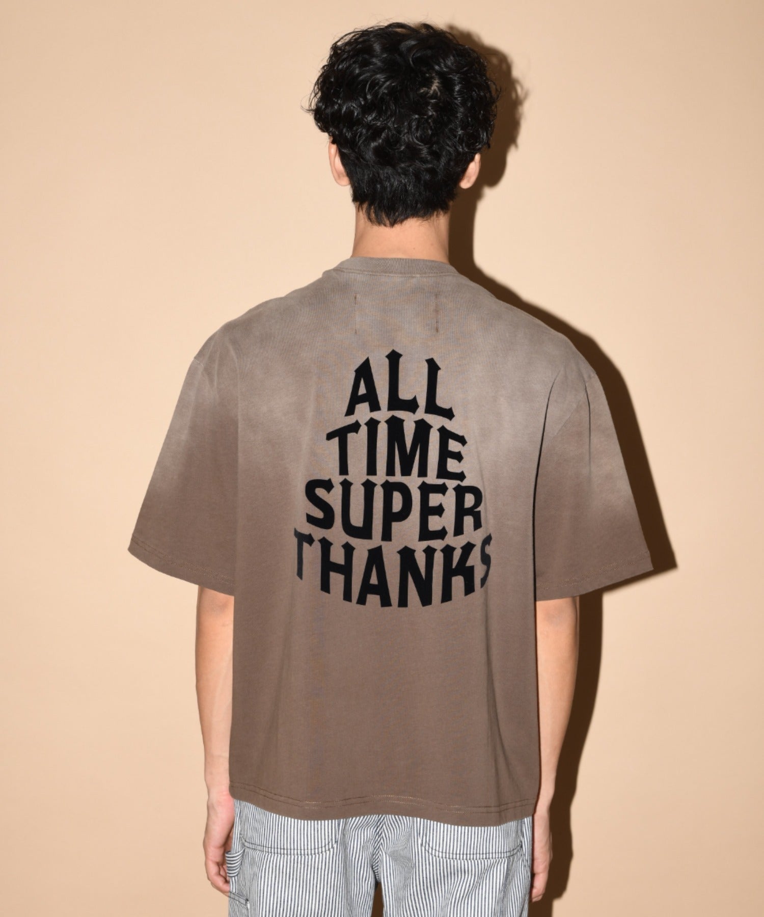 Sun faded Flocky print Sweat S/S T-shirt - pink