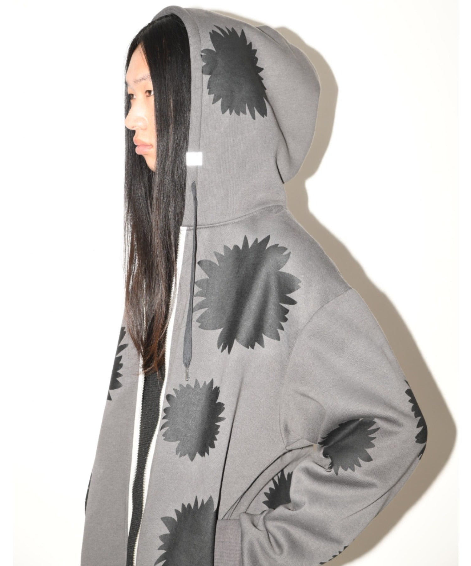 Flower sweat zip-hoodie - c.gray