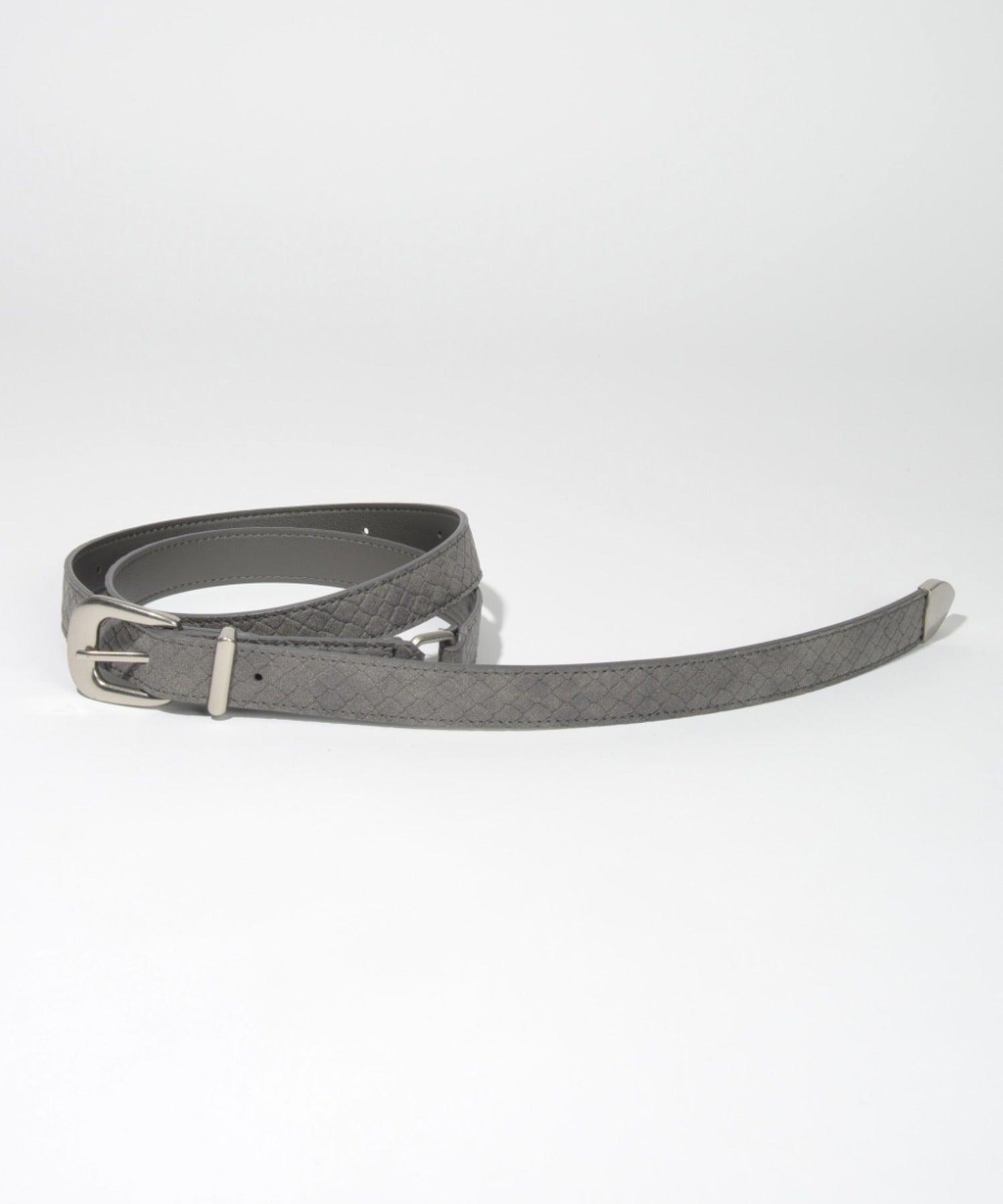 Long narrow suede mesh belt - gray