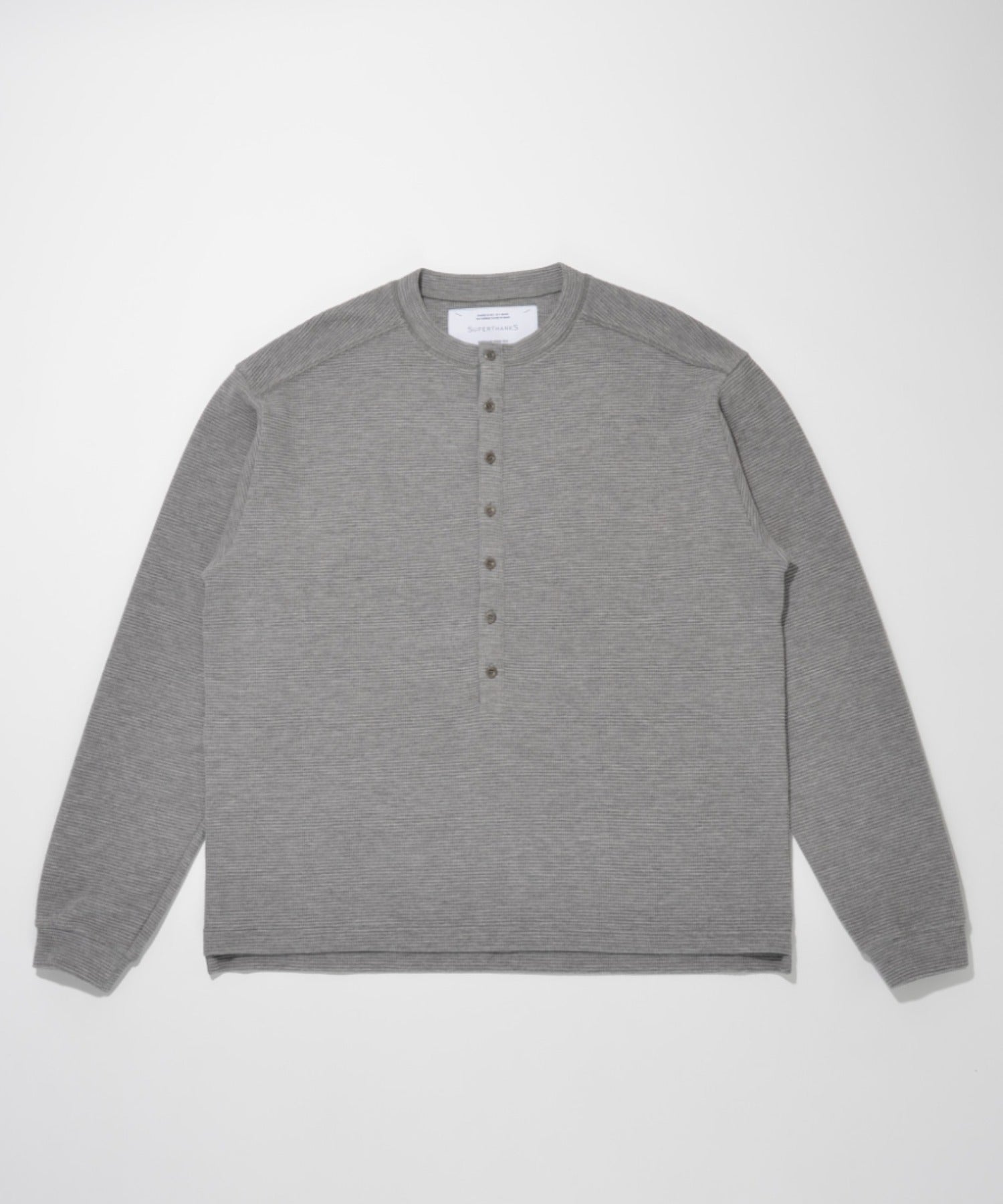 Waffle henley neck L/S T-shirt - gray