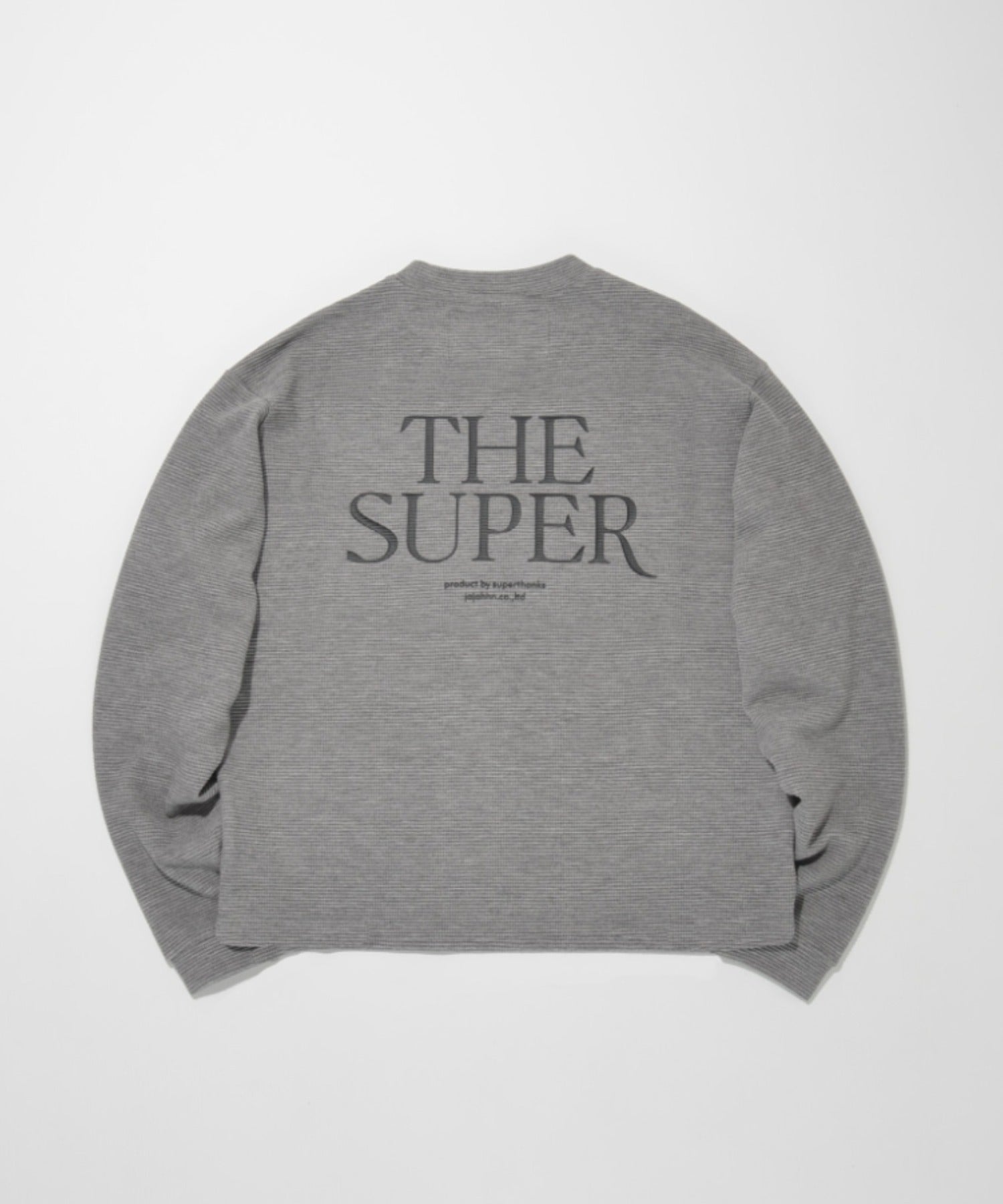 Waffle henley neck L/S T-shirt (back print) - gray