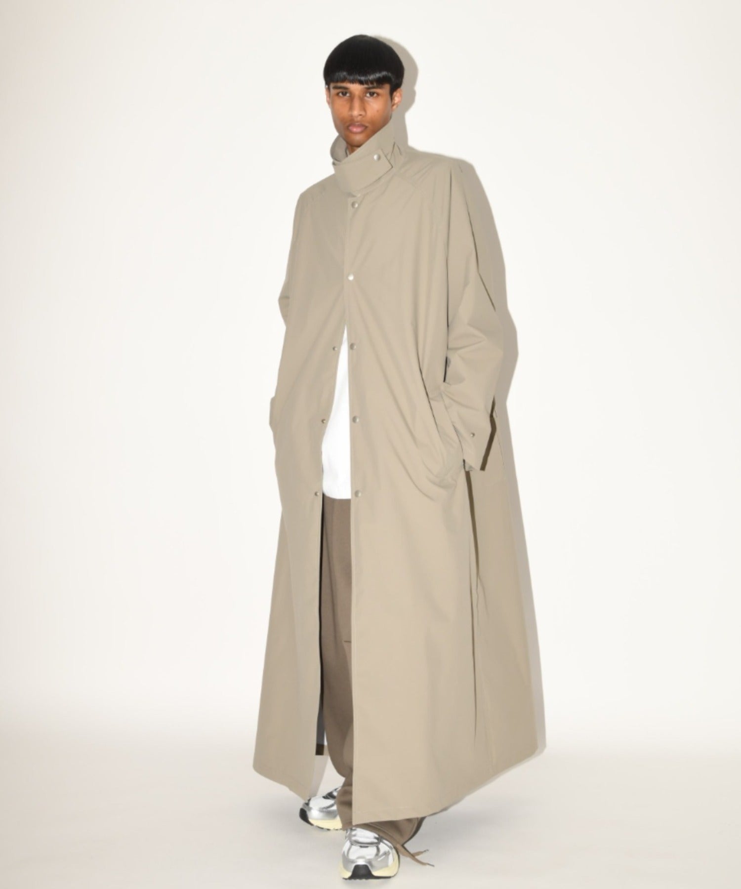 Soutien collar long coat - khaki/gray