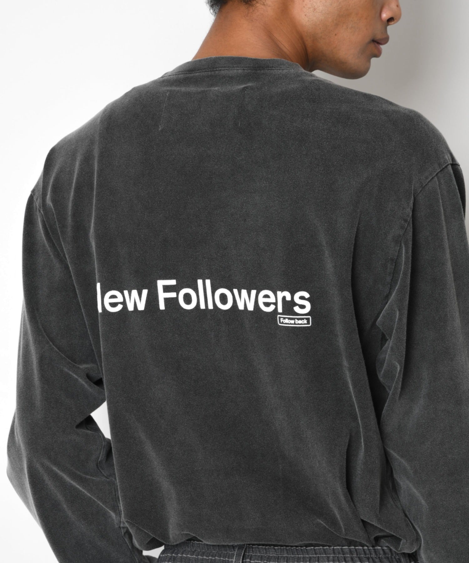 Pigment dyed Print L/S T-shirt - l.black