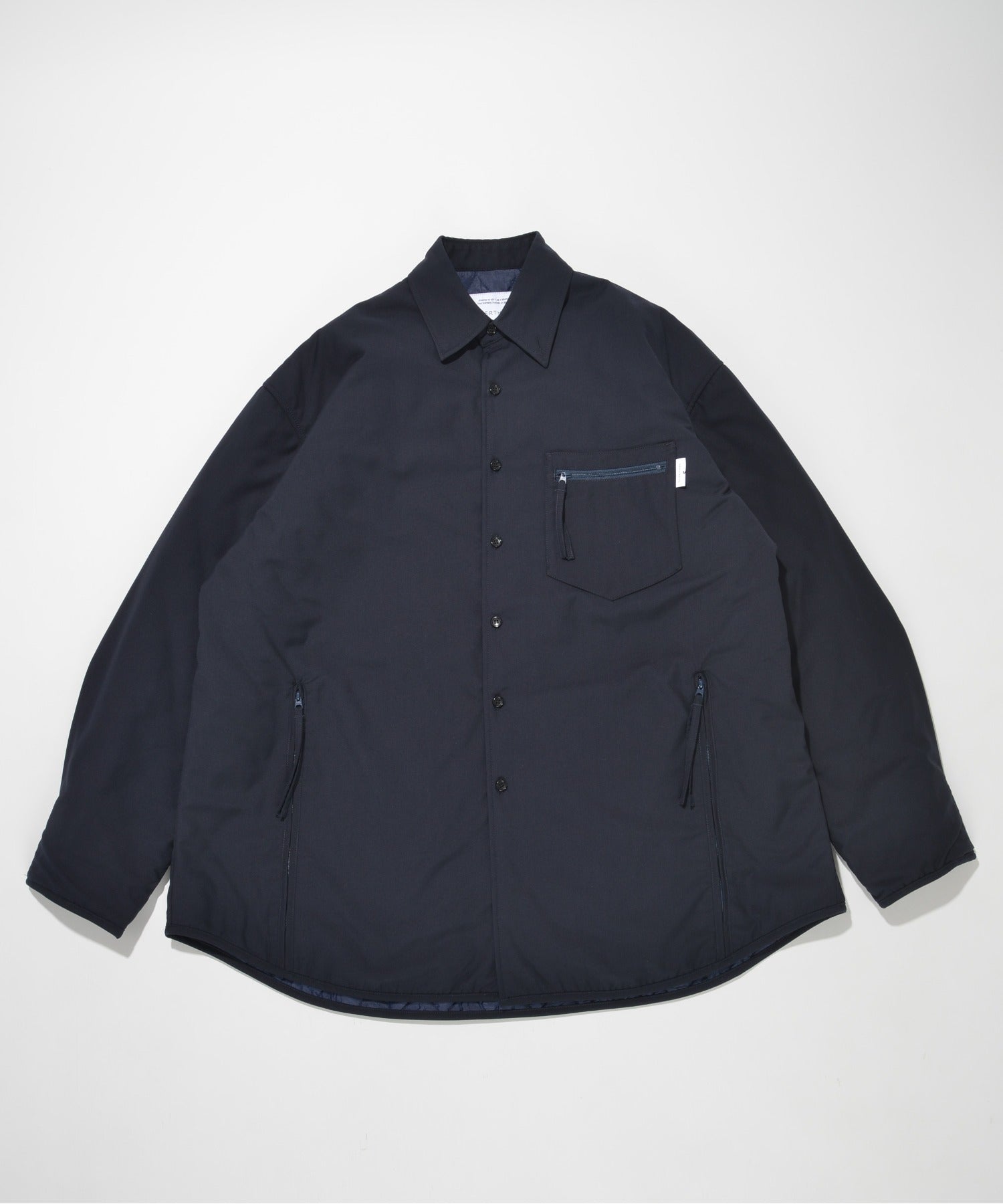 レトロカーディガンネルシャツ 無地ジャケットコート/Padded retro shirt jac - navy
