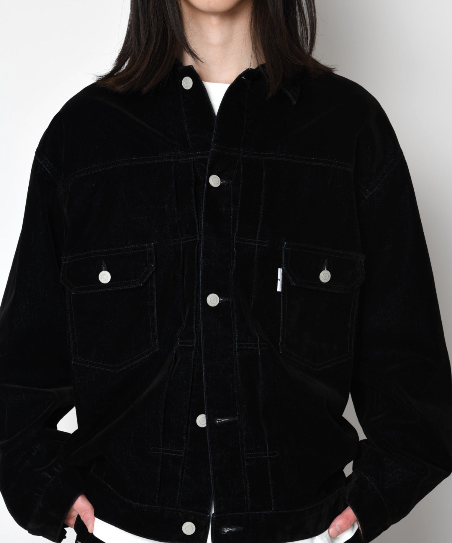 Black flocky denim type2-jacket - onewash black