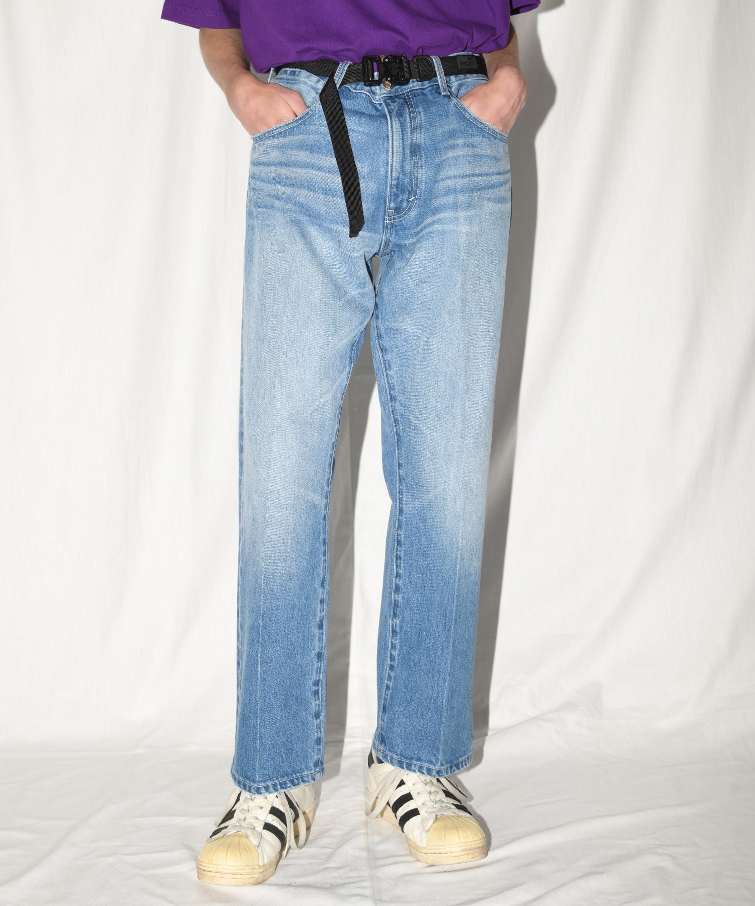 Washed flared denim trousers - wash black