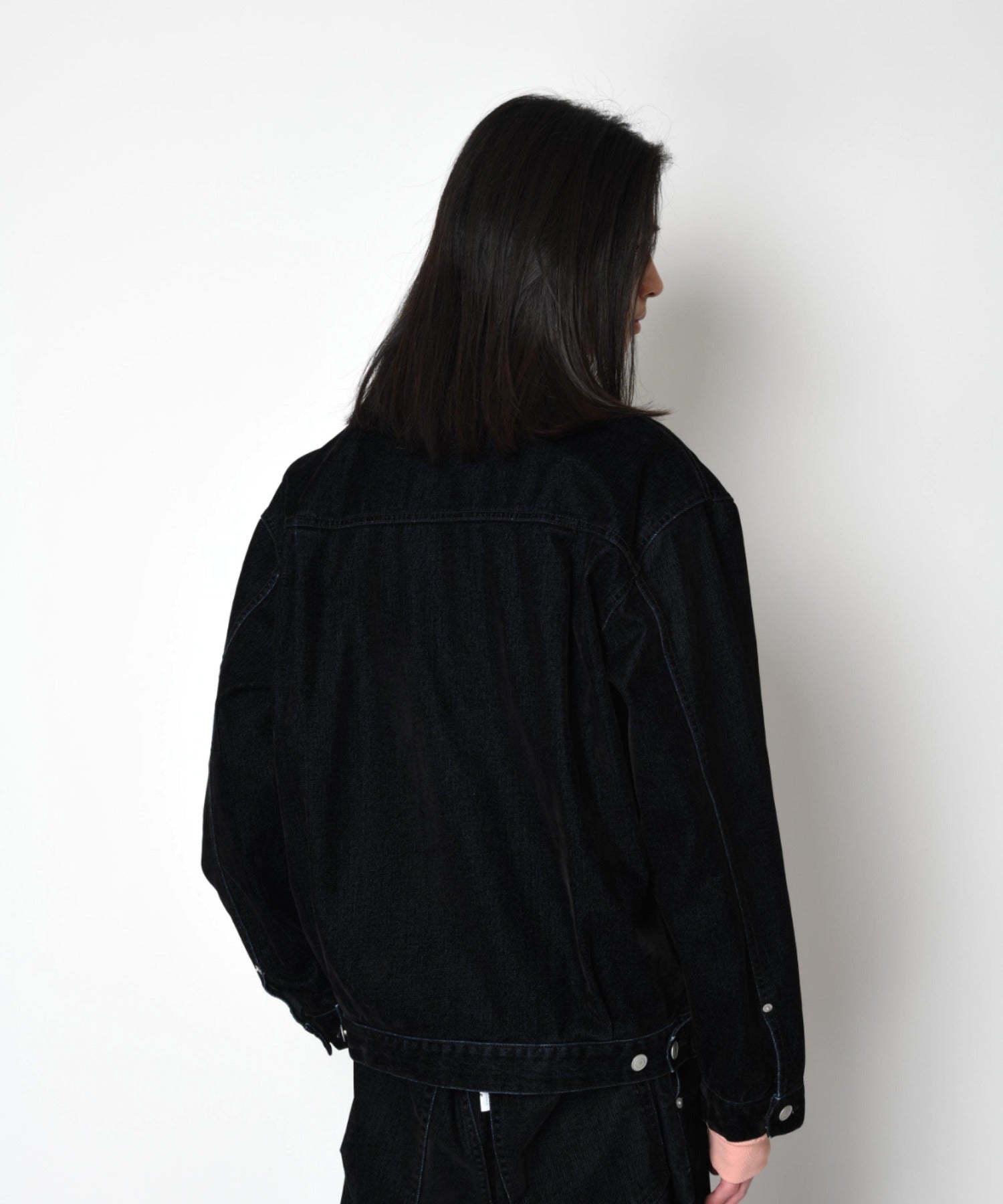 Black flocky denim type2-jacket - biowash black