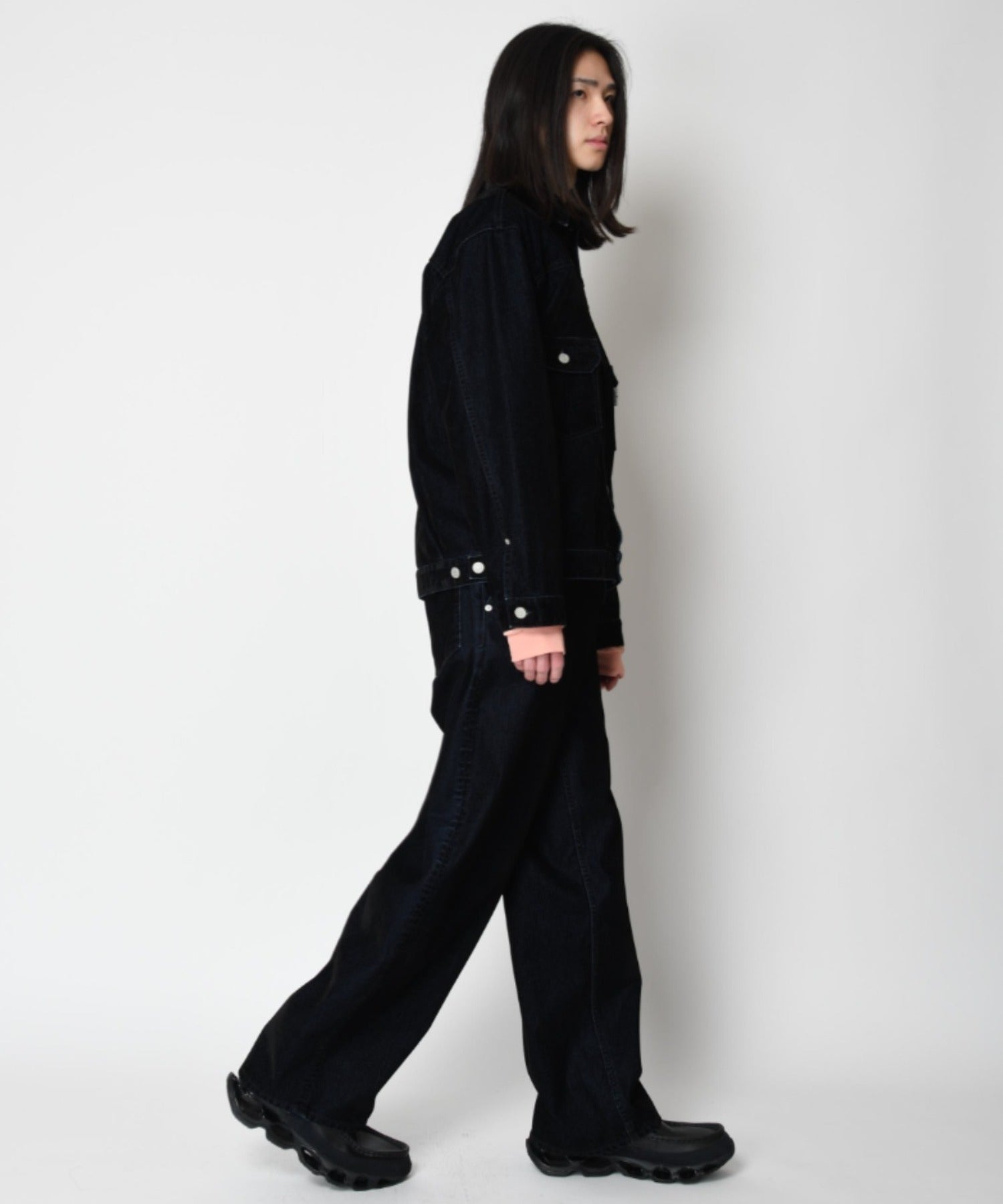 Black flocky denim type2-jacket - biowash black