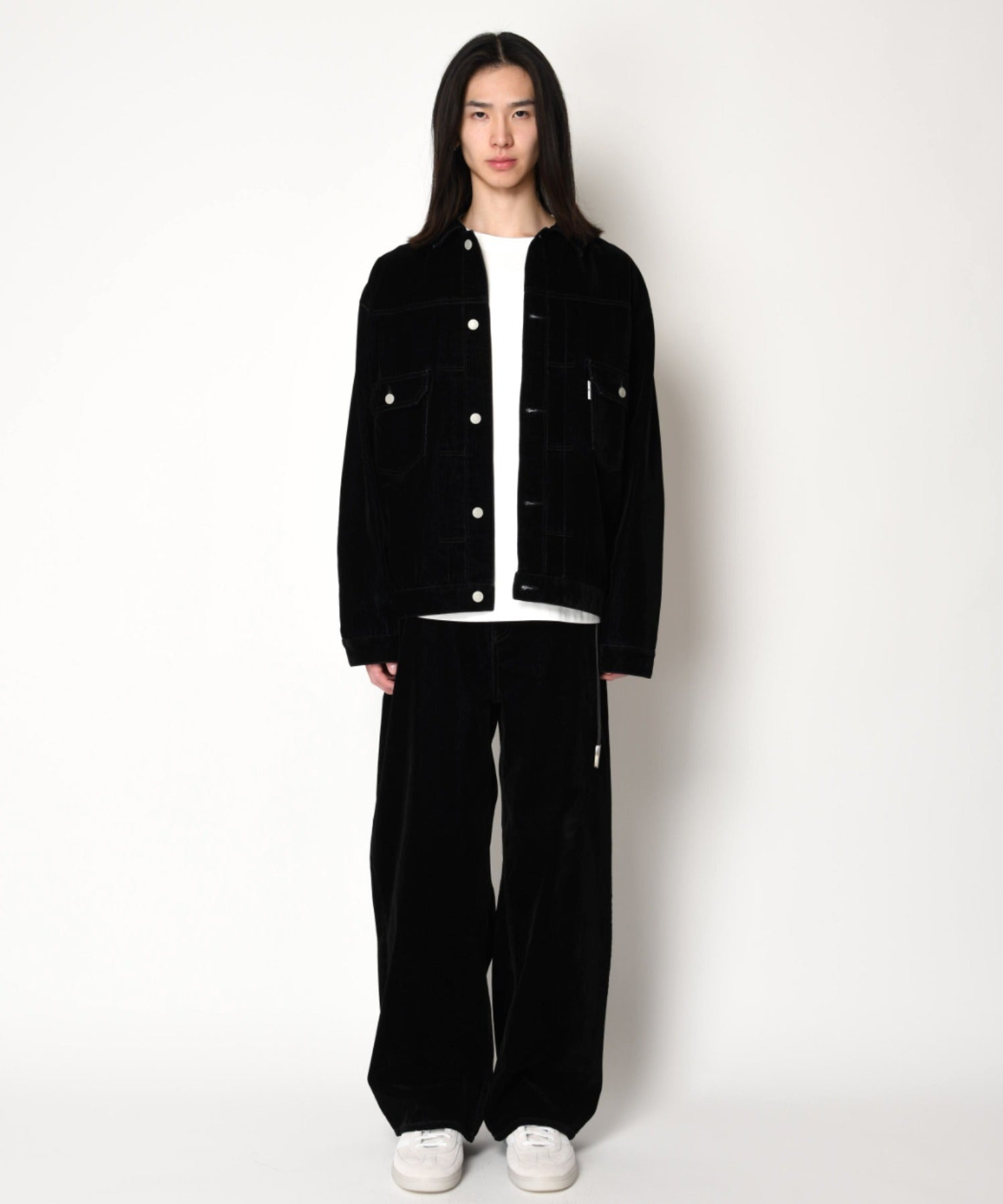 Black flocky denim barrel leg trousers - onewash black