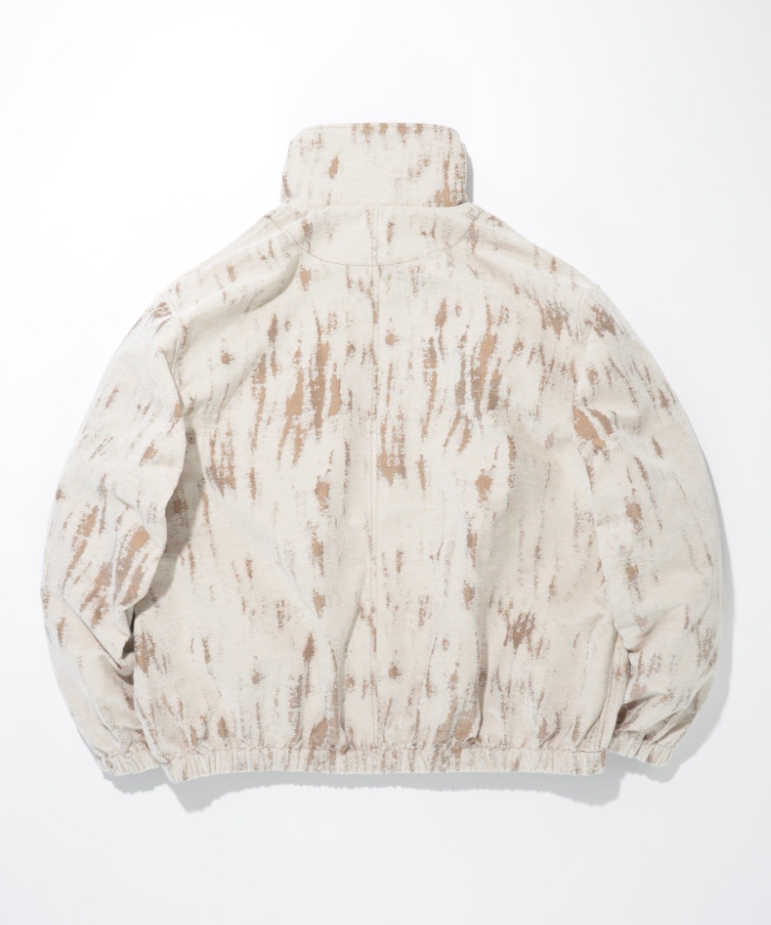 Damage jacquard stand-collar zip blouson - ivory / beige