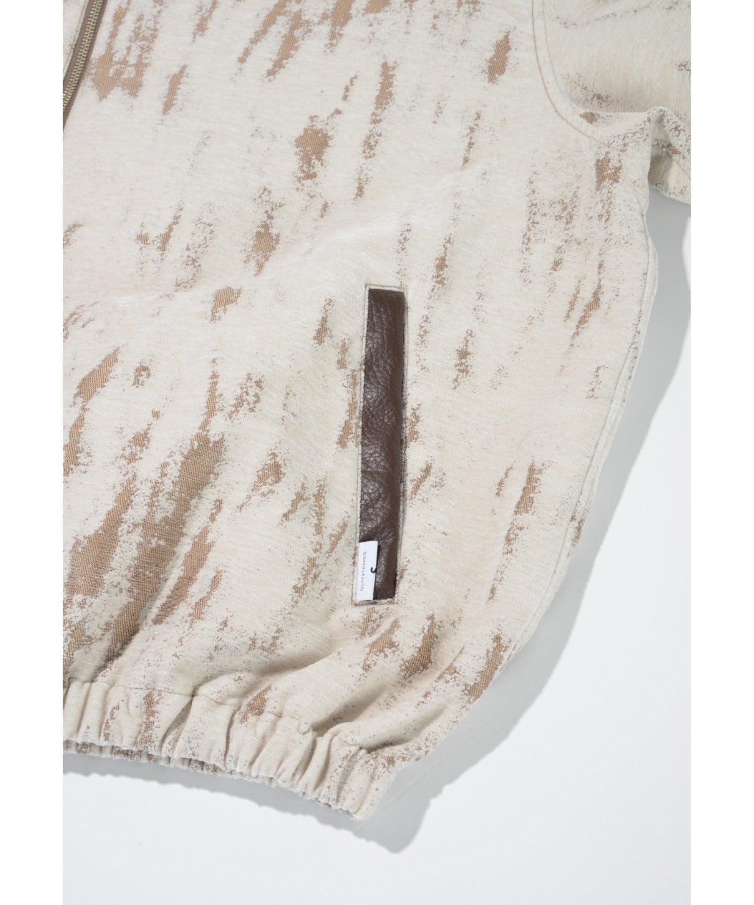 Damage jacquard stand-collar zip blouson - ivory / beige