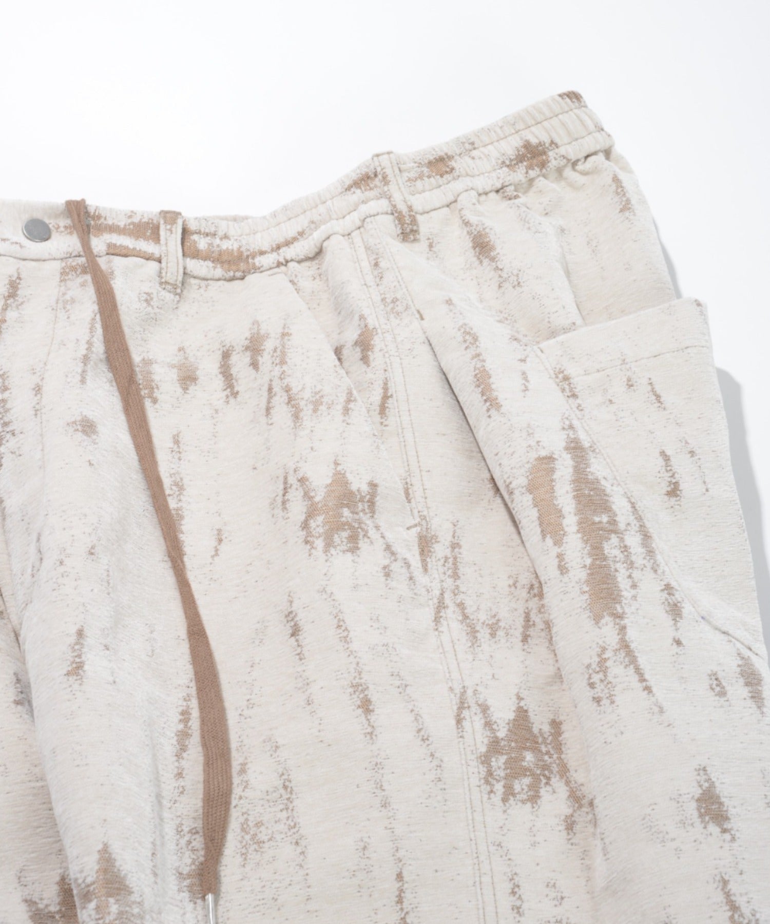 Damage jacquard side-tuck wide trousers - ivory / beige