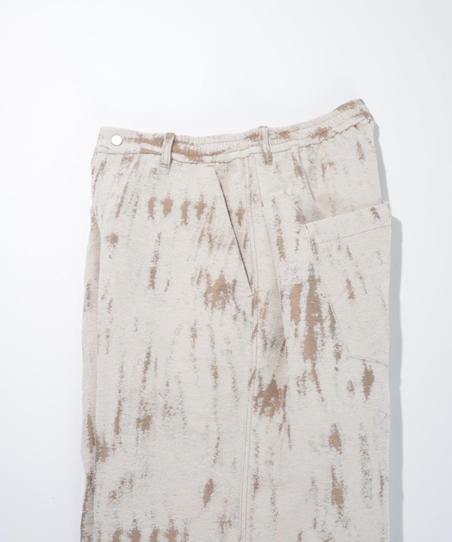 Damage jacquard side-tuck wide trousers - ivory / beige