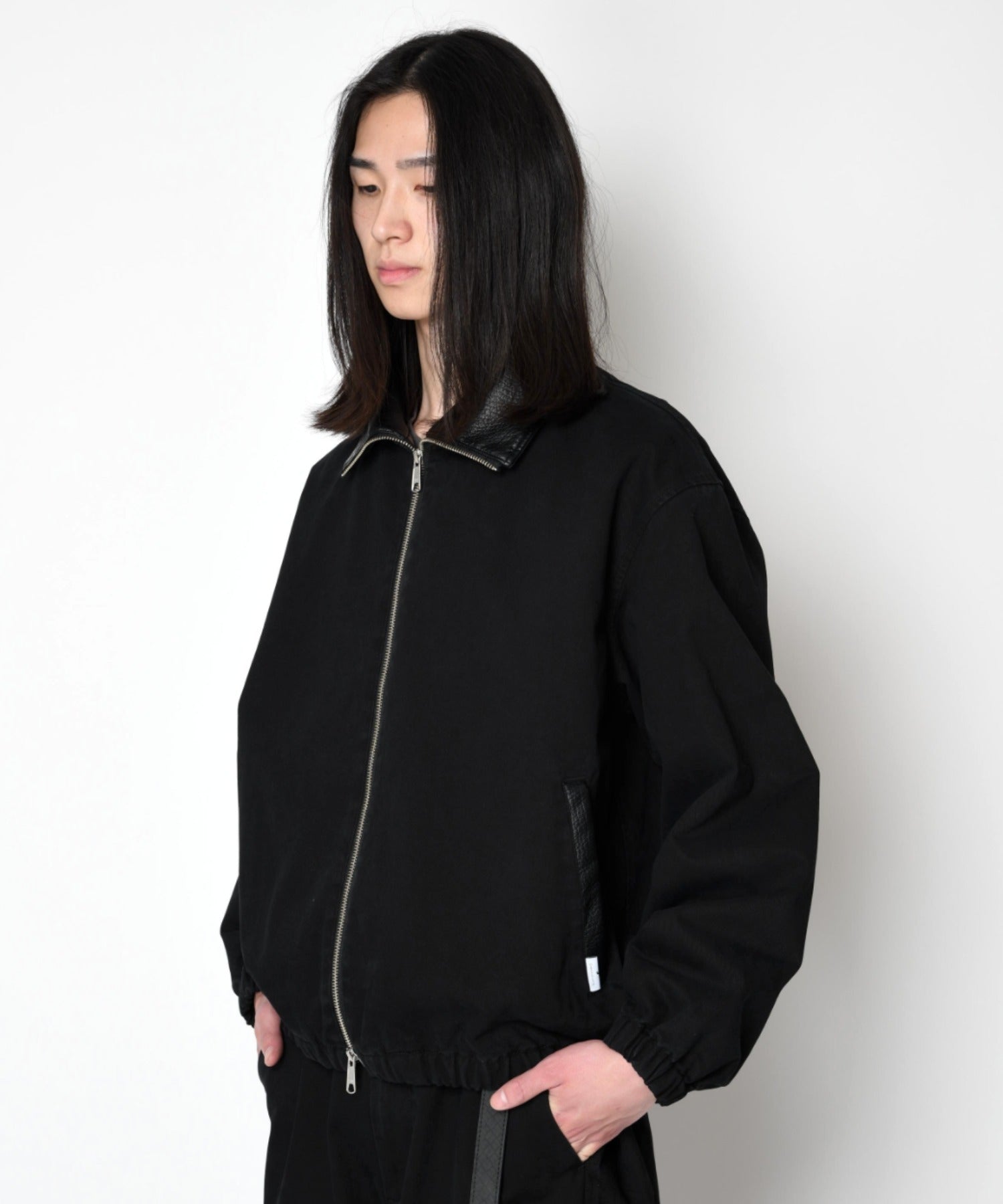 Pigment dyed stand-collar zip blouson-black