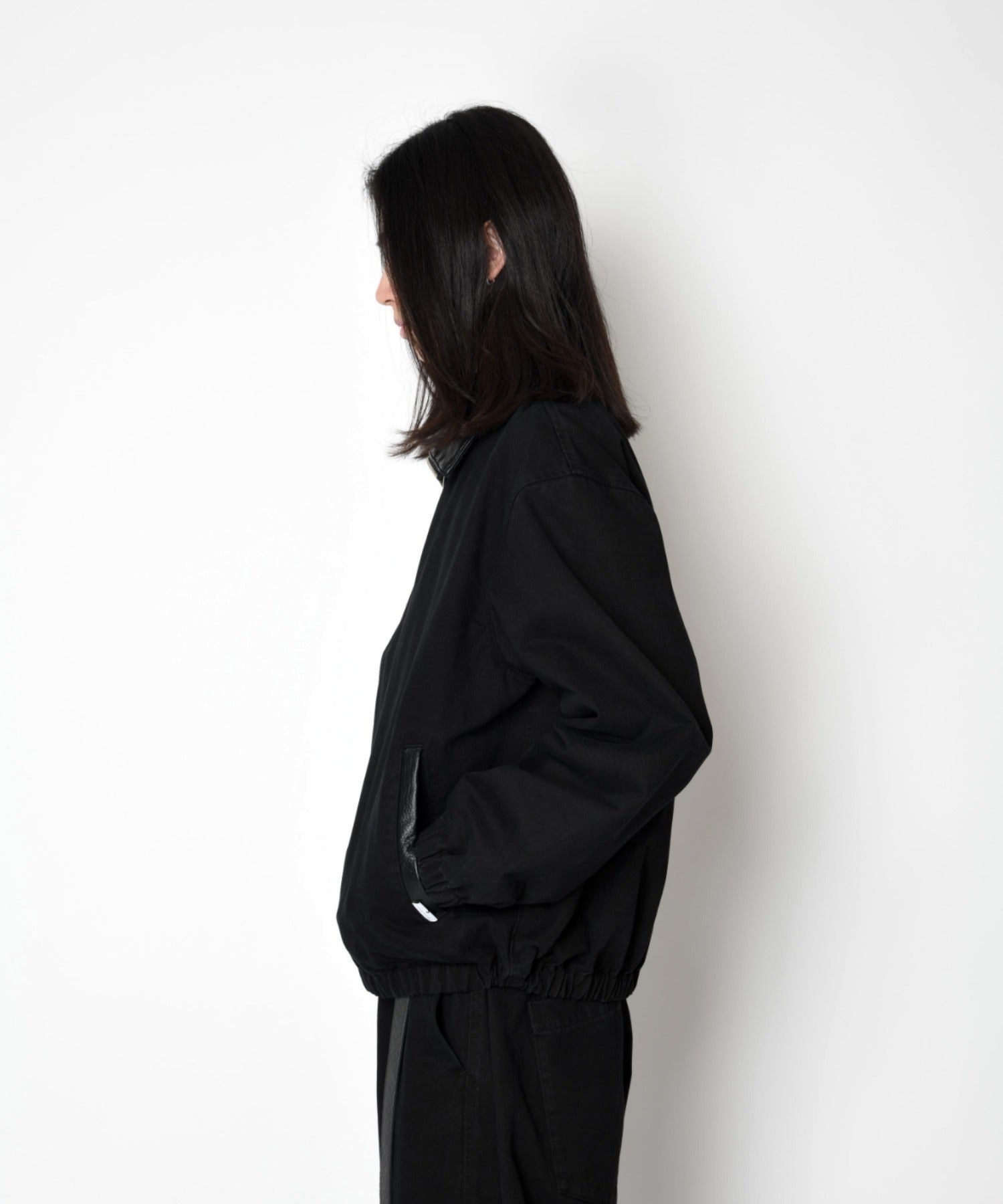 Pigment dyed stand-collar zip blouson-black