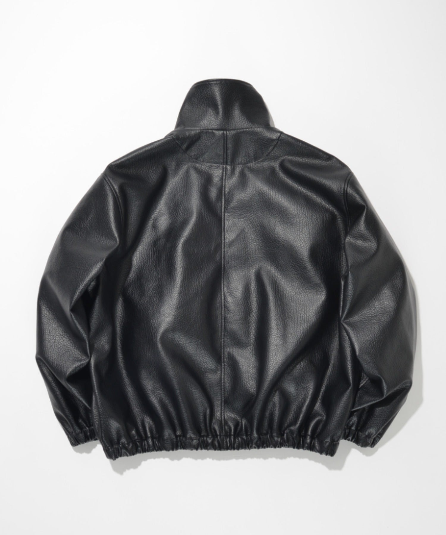Shrink faux leather stand-collar zip blouson - faux leather black