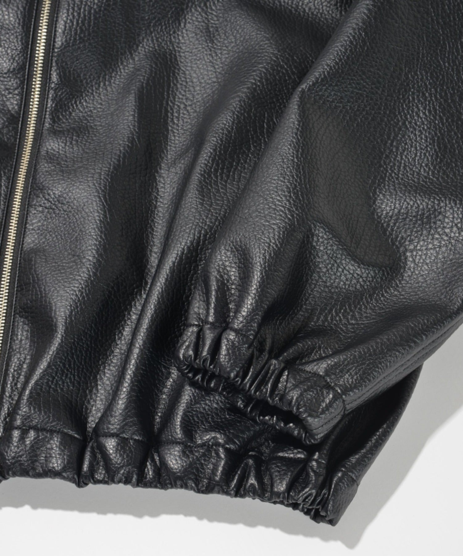 Shrink faux leather stand-collar zip blouson - faux leather black