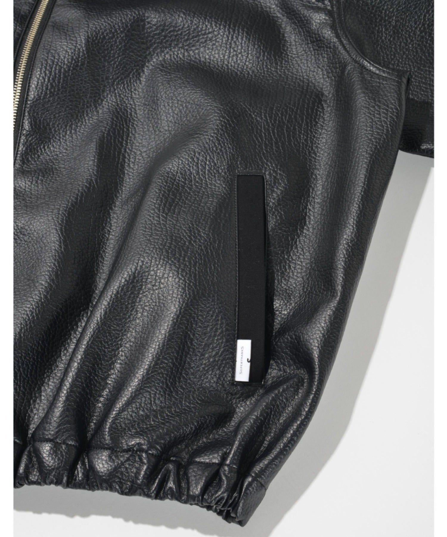Shrink faux leather stand-collar zip blouson - faux leather black