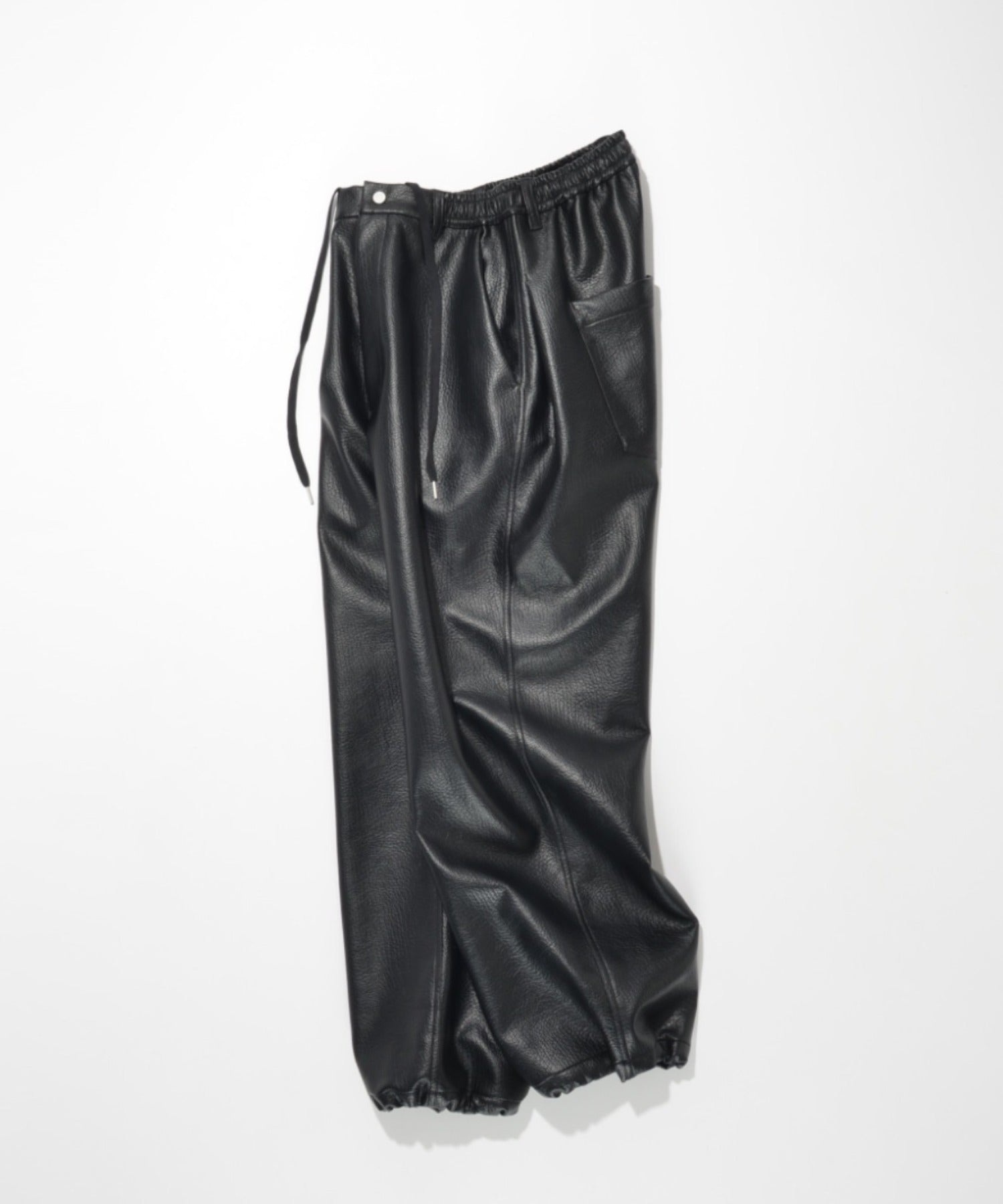 Shrink faux leather side-tuck wide trousers - faux leather black