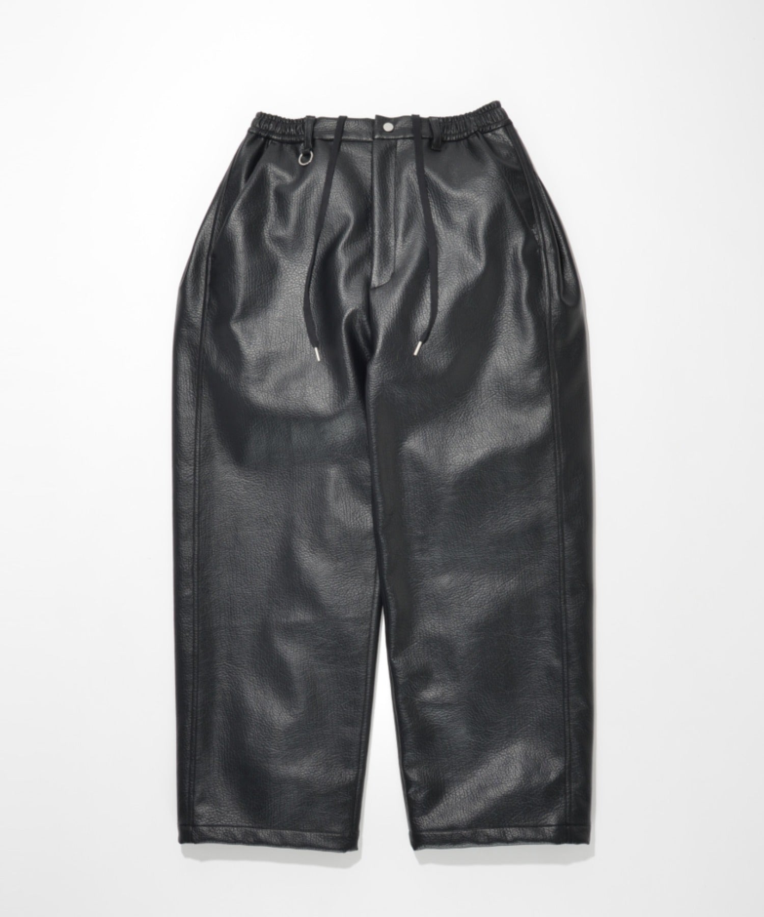 Shrink faux leather side-tuck wide trousers - faux leather black