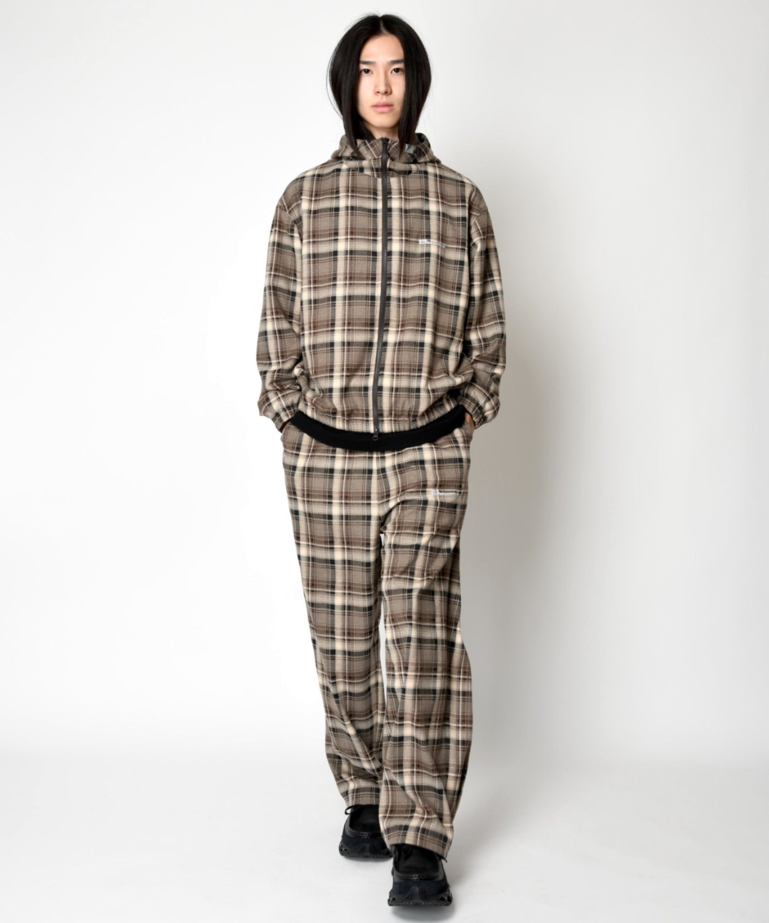 Side-tuck balloon pants - beige check