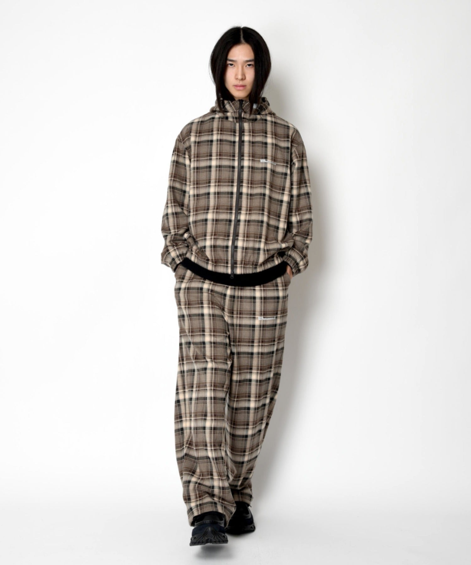 Side-tuck balloon pants - beige check