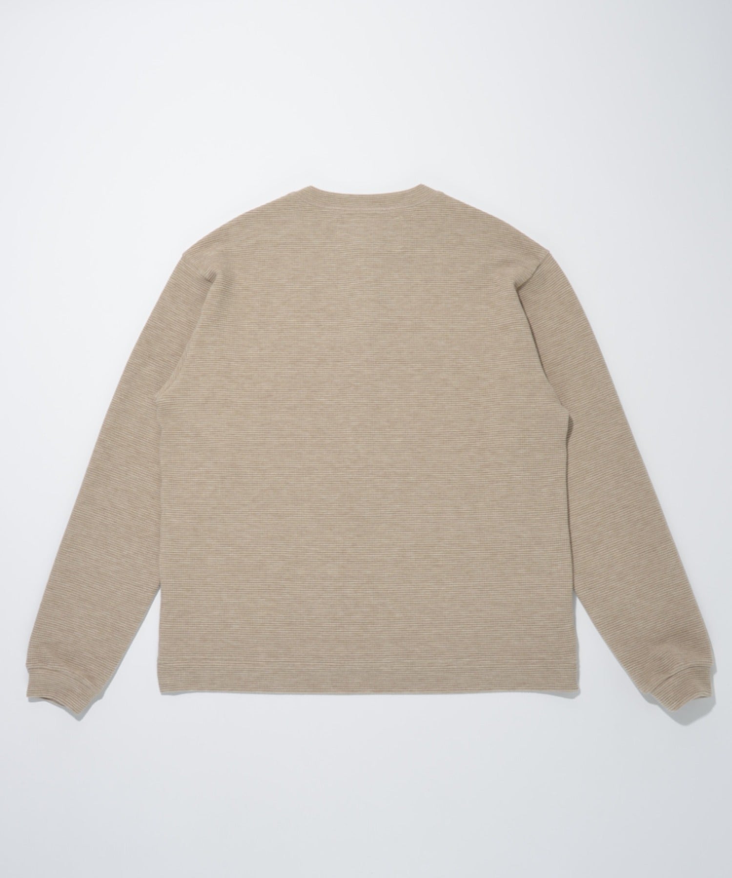 Waffle henley neck L/S T-shirt - beige