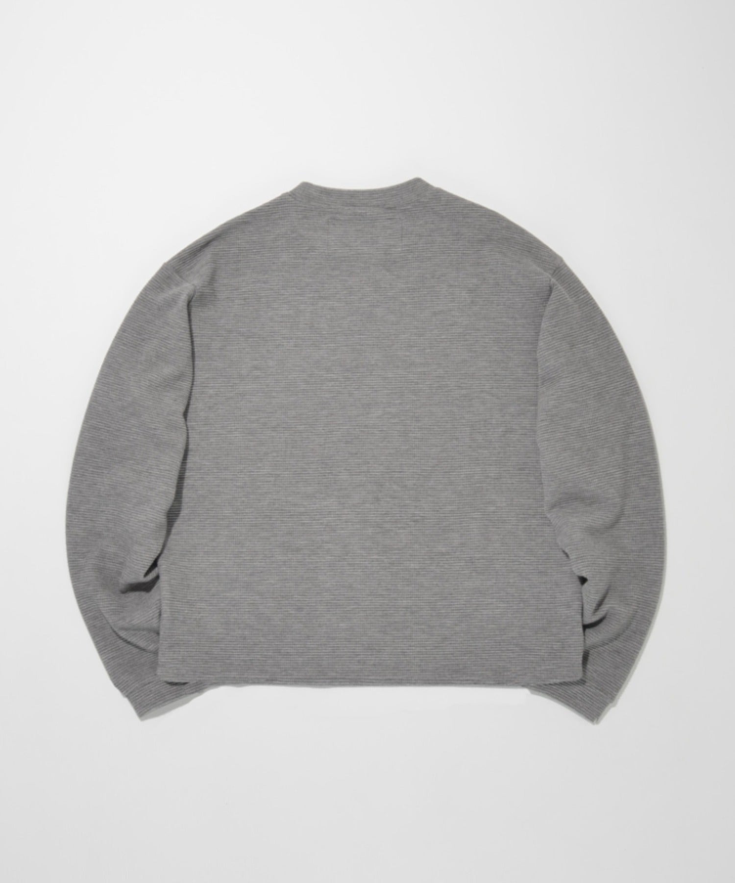 Waffle henley neck L/S T-shirt - gray