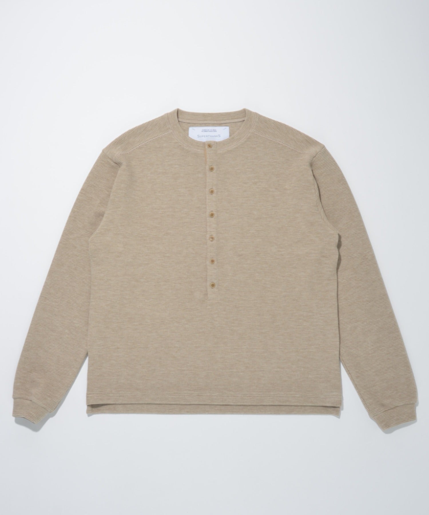 Waffle henley neck L/S T-shirt (back print) - beige