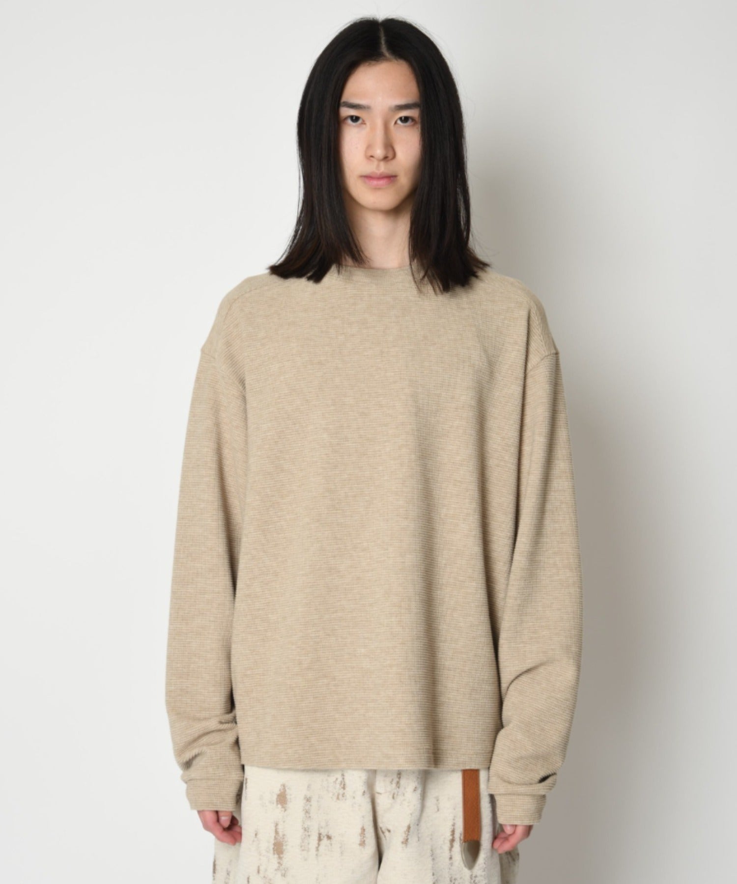 Waffle crew neck L/S T-shirt - gray